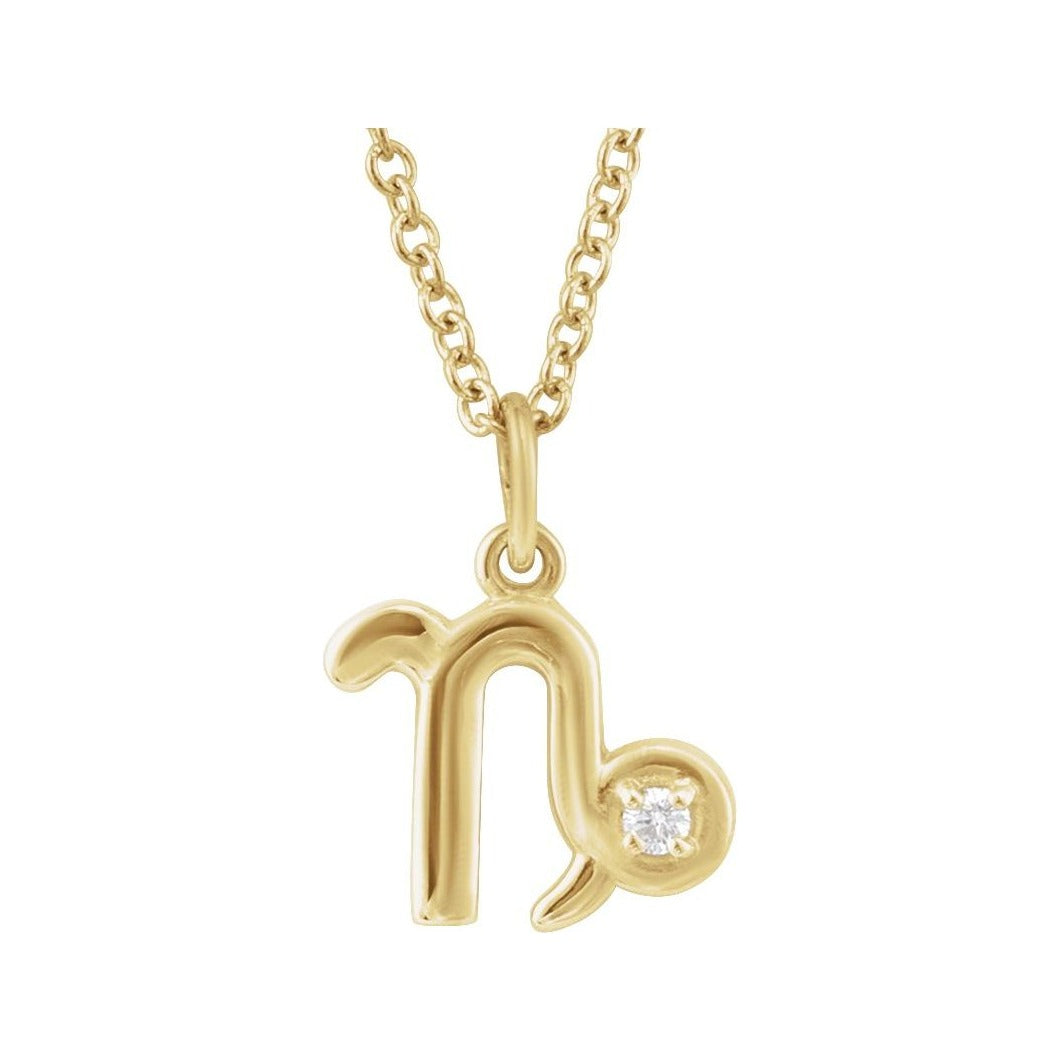Sapphire Row Natural Diamond Zodiac Necklace - 14K Yellow Gold, Capricorn
