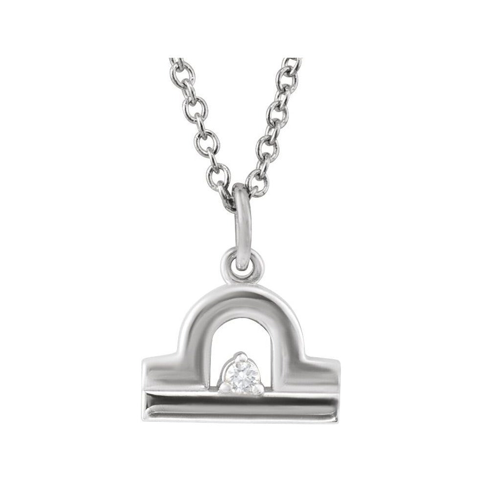 Sapphire Row Natural Diamond Zodiac Necklace - 14K White Gold, Libra