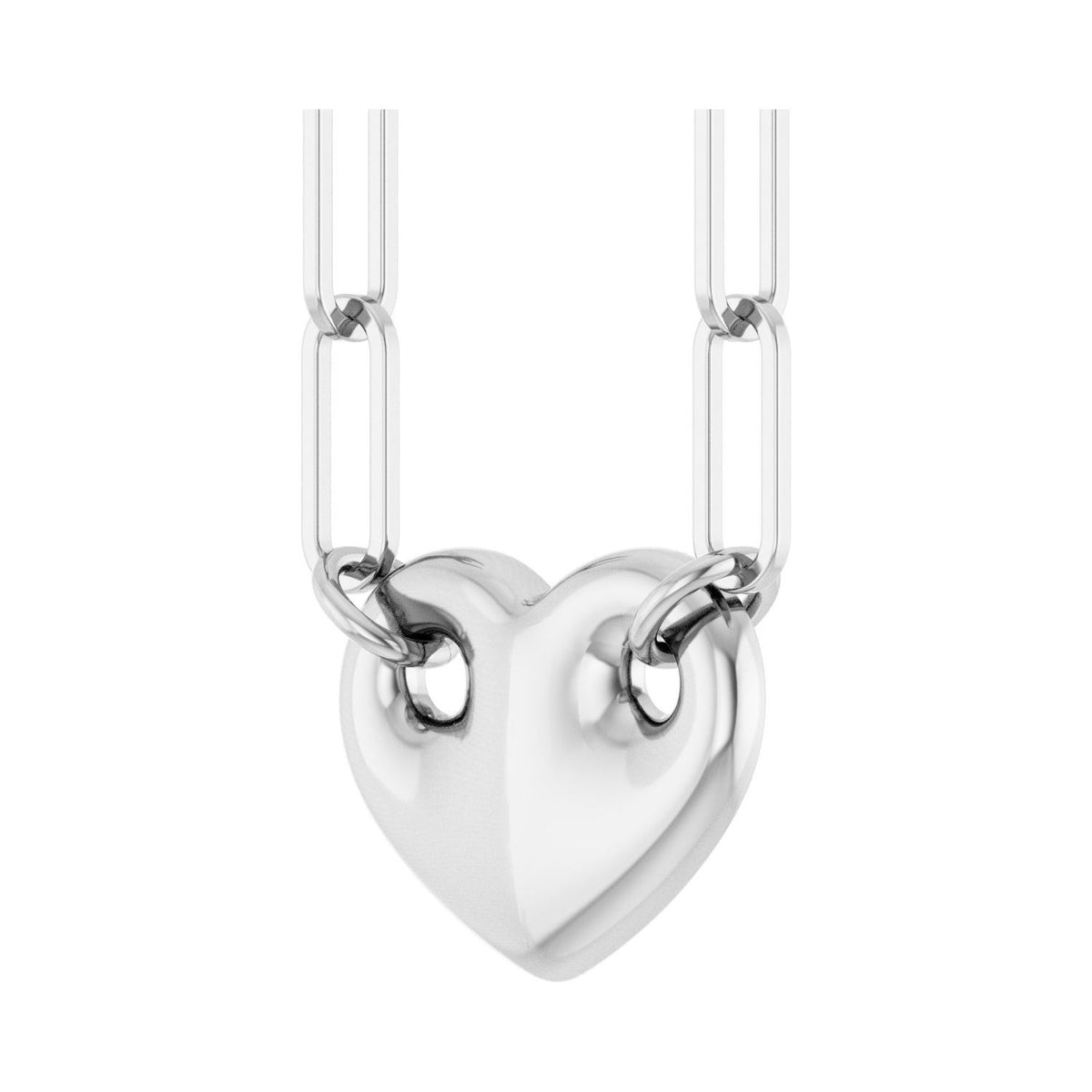 Sapphire Row Gold Puffed Heart Paperclip Necklace - 14K White Gold (view 2)
