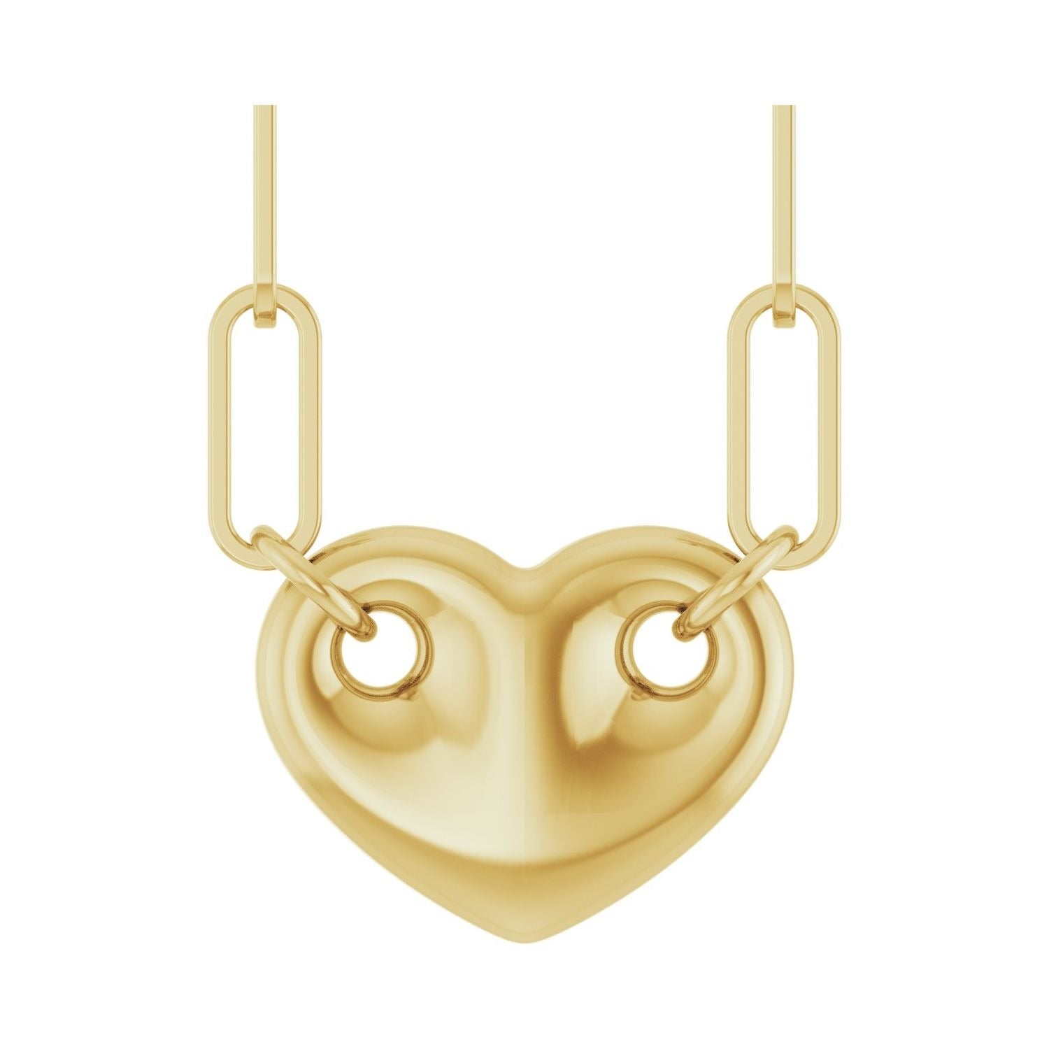 Sapphire Row Gold Puffed Heart Paperclip Necklace - 14K Yellow Gold