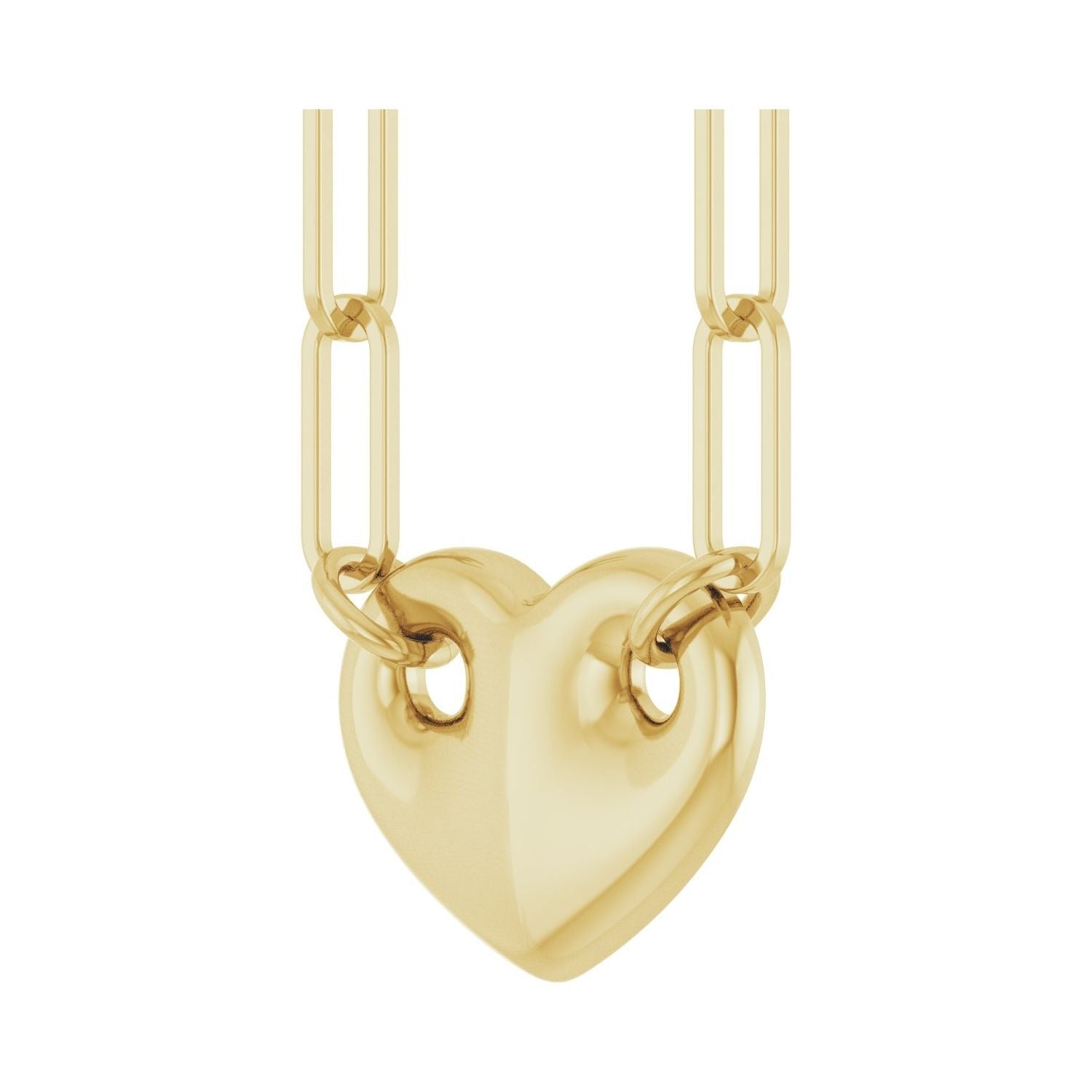 Sapphire Row Gold Puffed Heart Paperclip Necklace - 14K Yellow Gold (view 2)