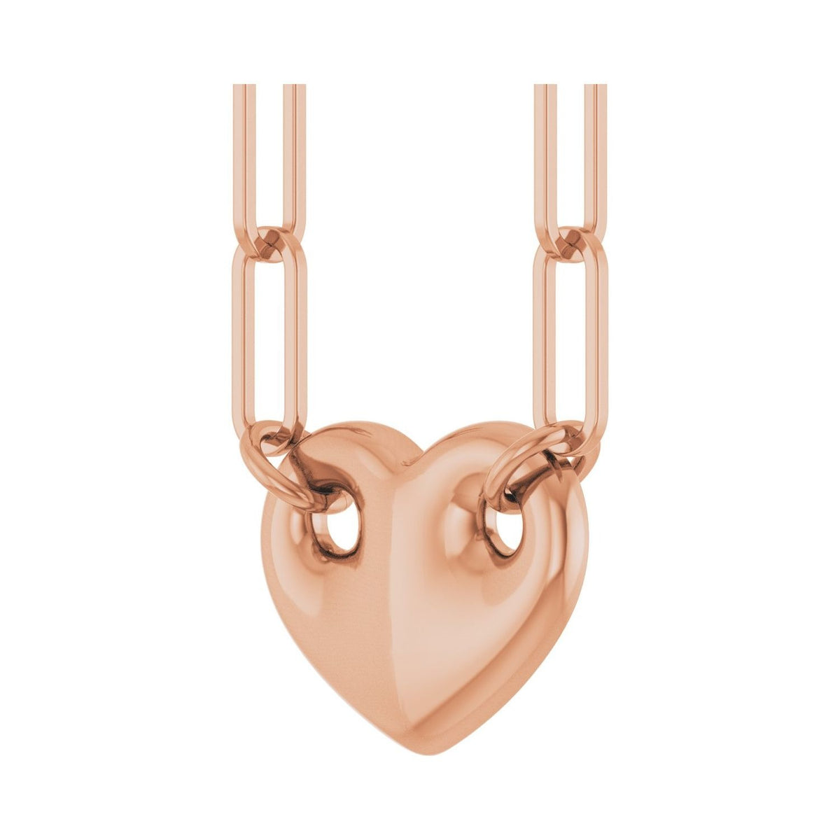 Sapphire Row Gold Puffed Heart Paperclip Necklace - 14K Rose Gold (view 2)