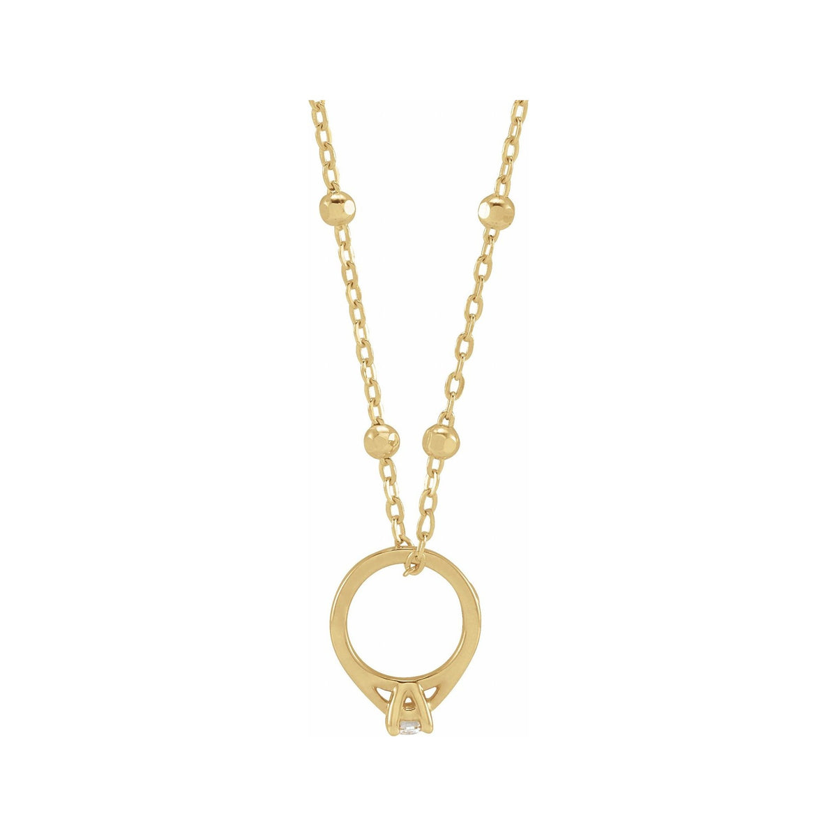 Sapphire Row Natural Diamond Solitaire Ring Charm Necklace - 14K Yellow Gold