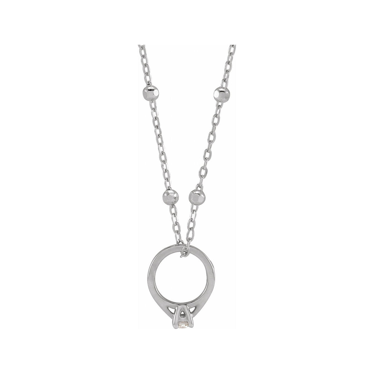 Sapphire Row Natural Diamond Solitaire Ring Charm Necklace - 14K White Gold