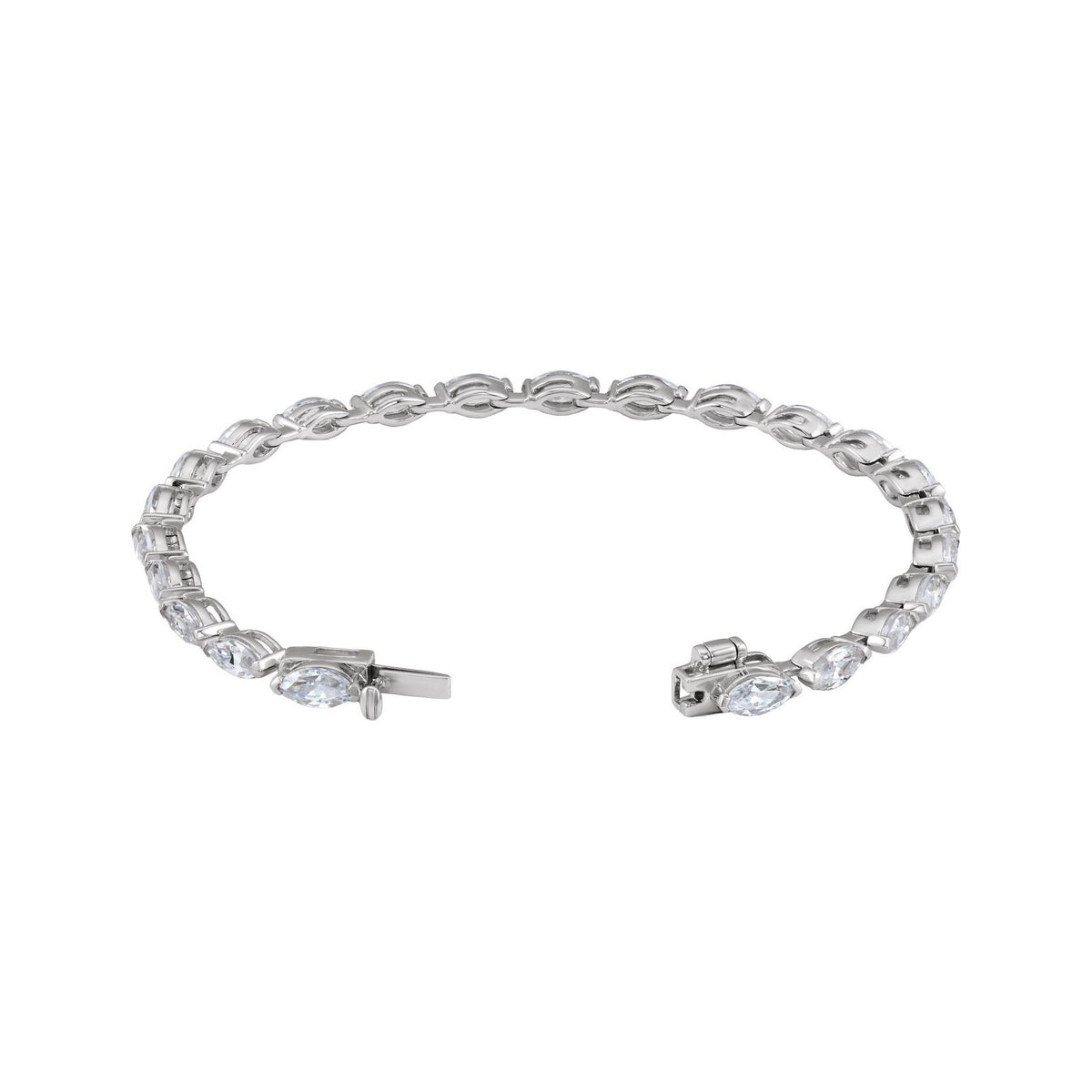 Sapphire Row Natural Diamond Marquise Tennis Bracelet - 14K White Gold (view 2)