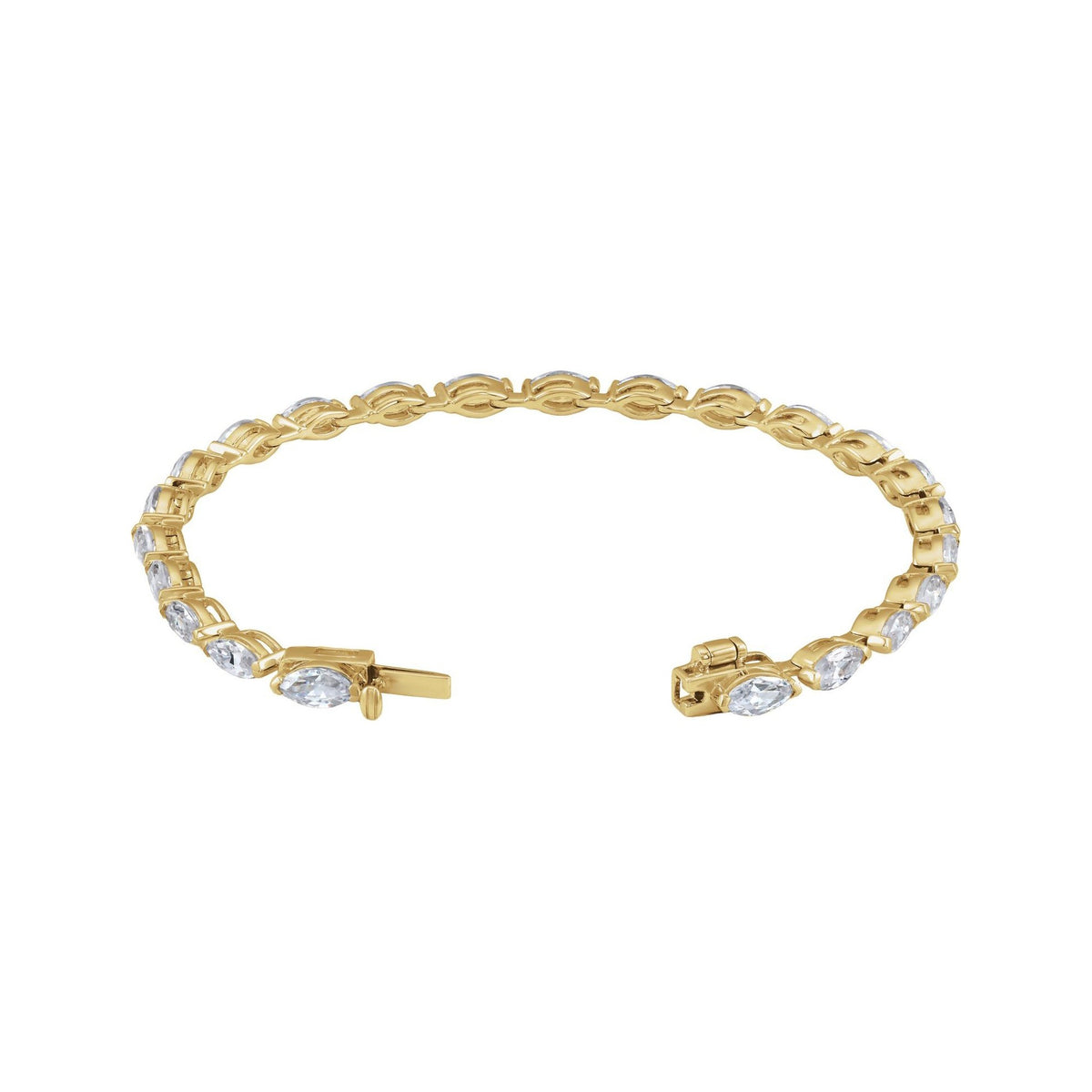 Sapphire Row Natural Diamond Marquise Tennis Bracelet - 14K Yellow Gold (view 2)