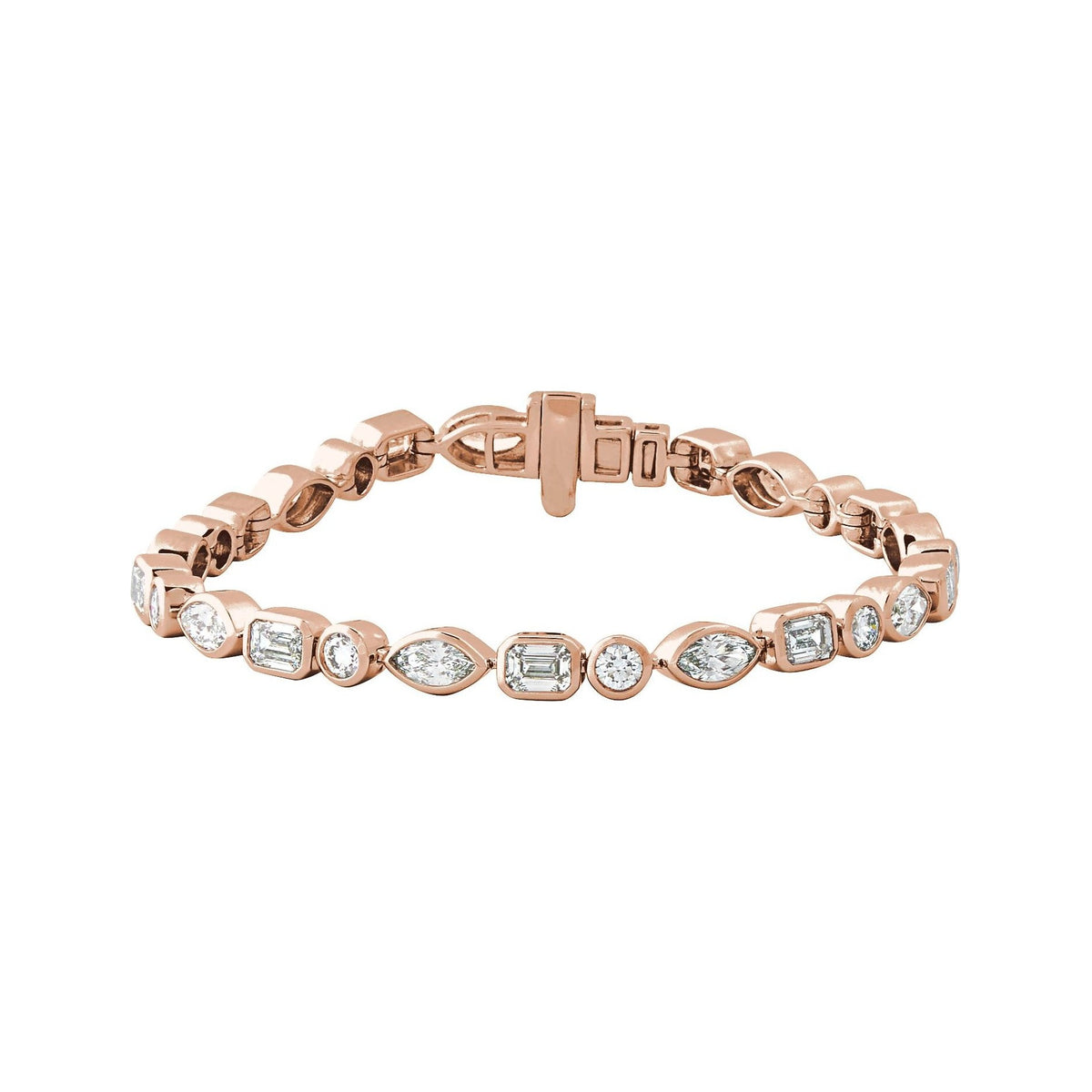 Sapphire Row Lab-Grown Diamond Mixed-Cut Bezel Tennis Bracelet - 14K Rose Gold