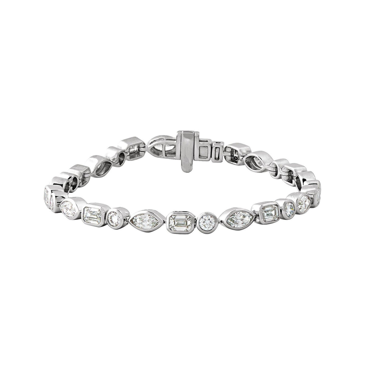 Sapphire Row Lab-Grown Diamond Mixed-Cut Bezel Tennis Bracelet - 14K White Gold