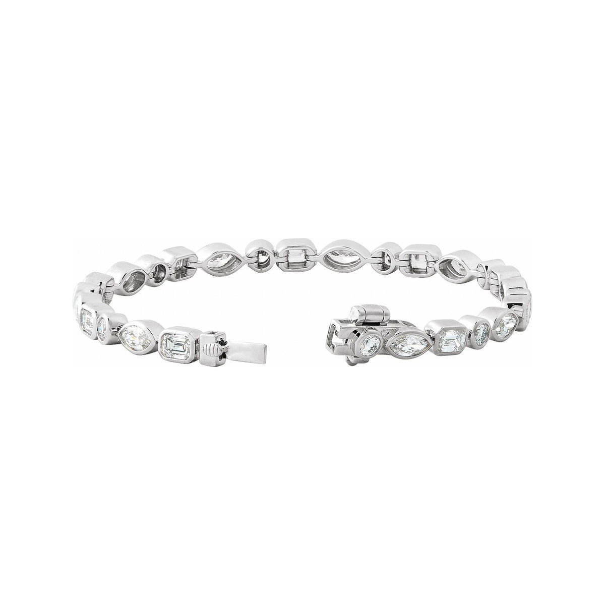 Sapphire Row Lab-Grown Diamond Mixed-Cut Bezel Tennis Bracelet - 14K White Gold (view 3)