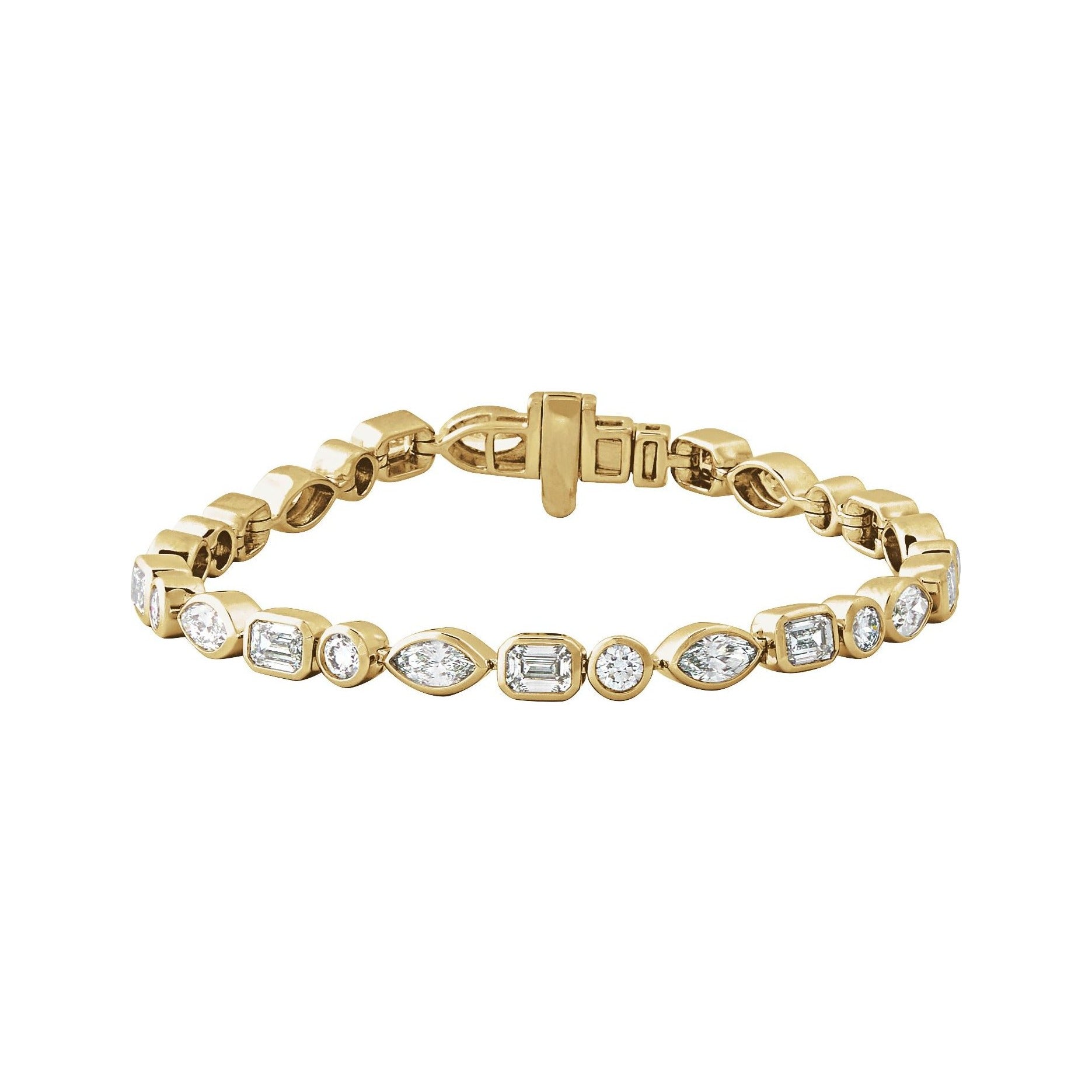 Sapphire Row Lab-Grown Diamond Mixed-Cut Bezel Tennis Bracelet - 14K Yellow Gold