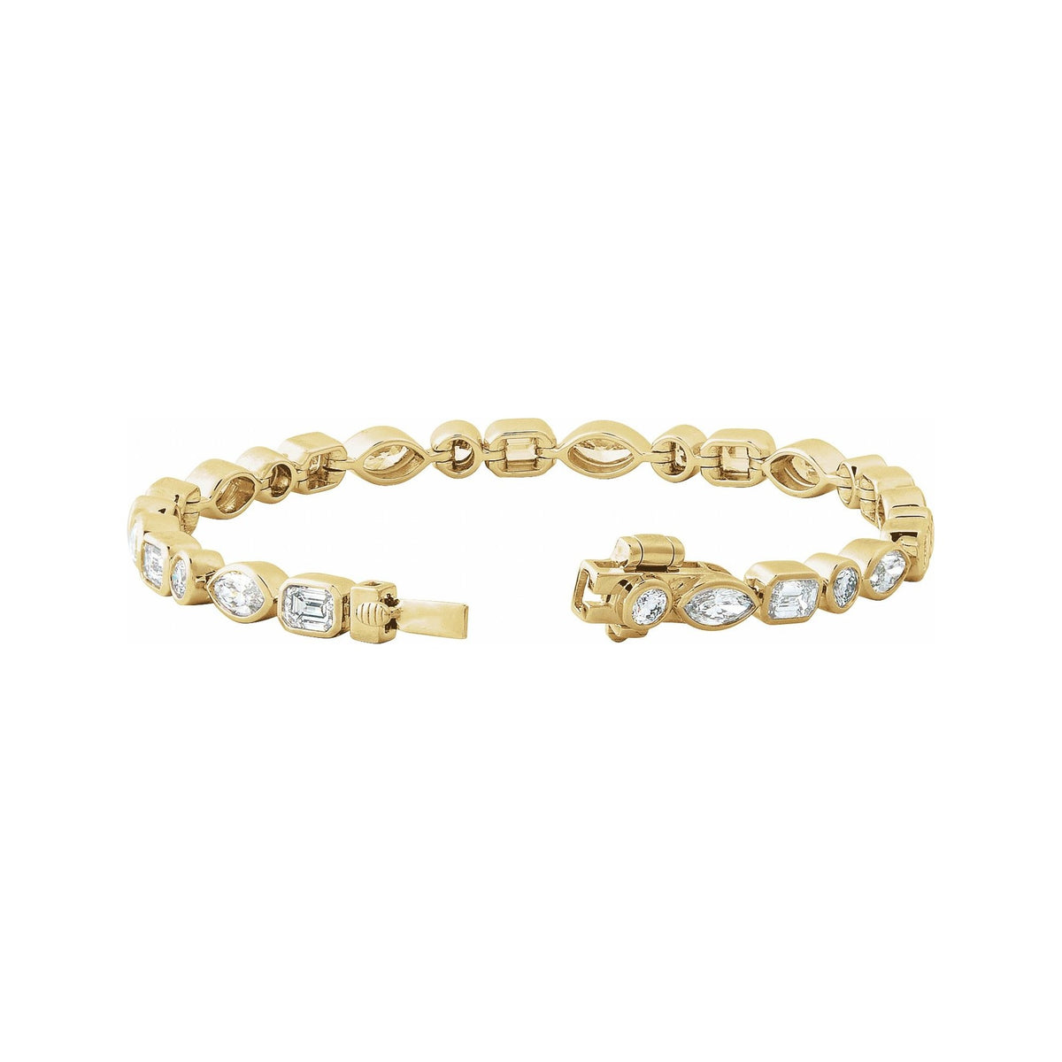 Sapphire Row Lab-Grown Diamond Mixed-Cut Bezel Tennis Bracelet - 14K Yellow Gold (view 3)