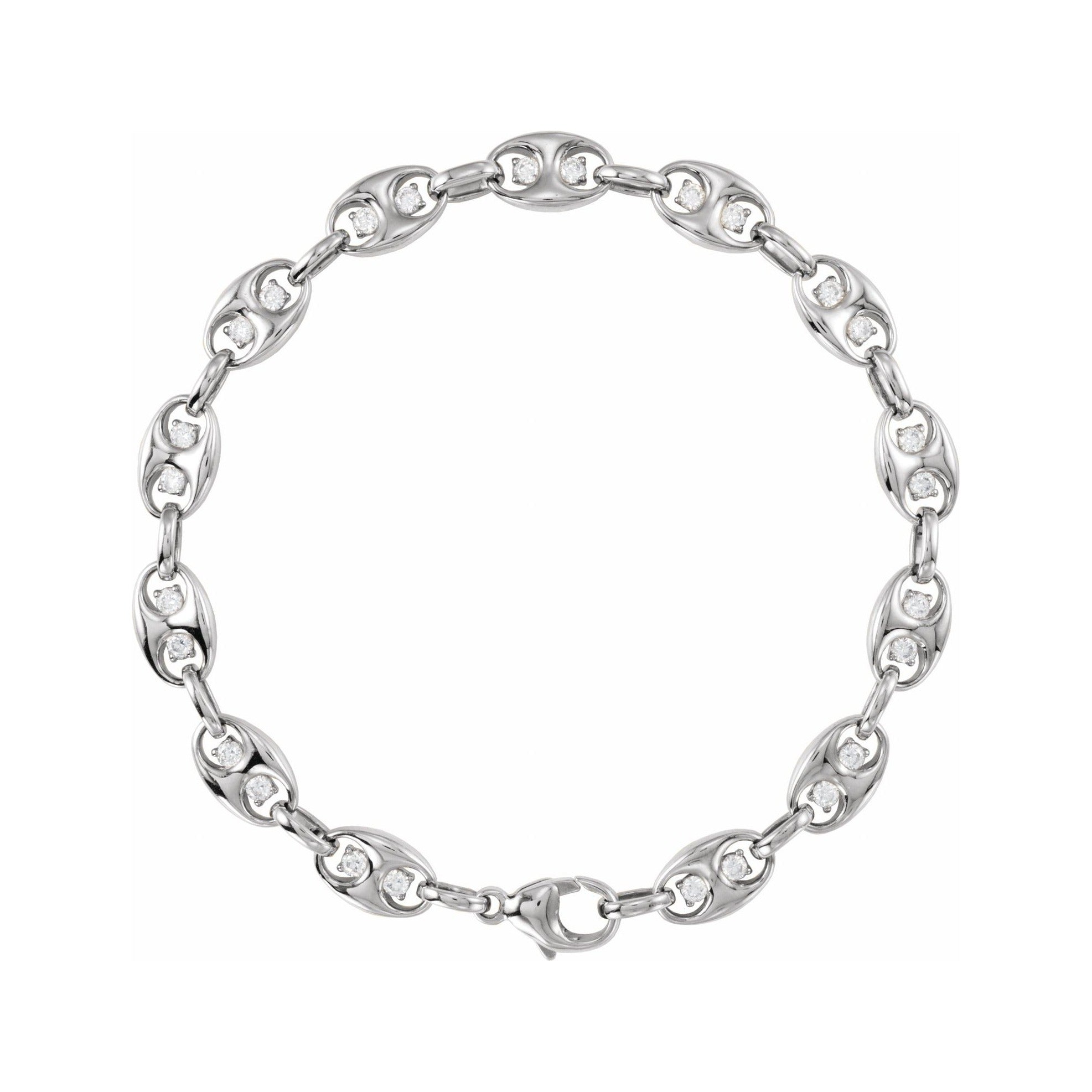 Sapphire Row Lab-Grown Diamond Mariner Link Bracelet - 14K White Gold