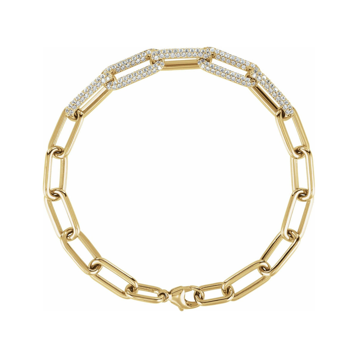Sapphire Row Lab-Grown Diamond Pavé Paperclip Bracelet - 14K Yellow Gold