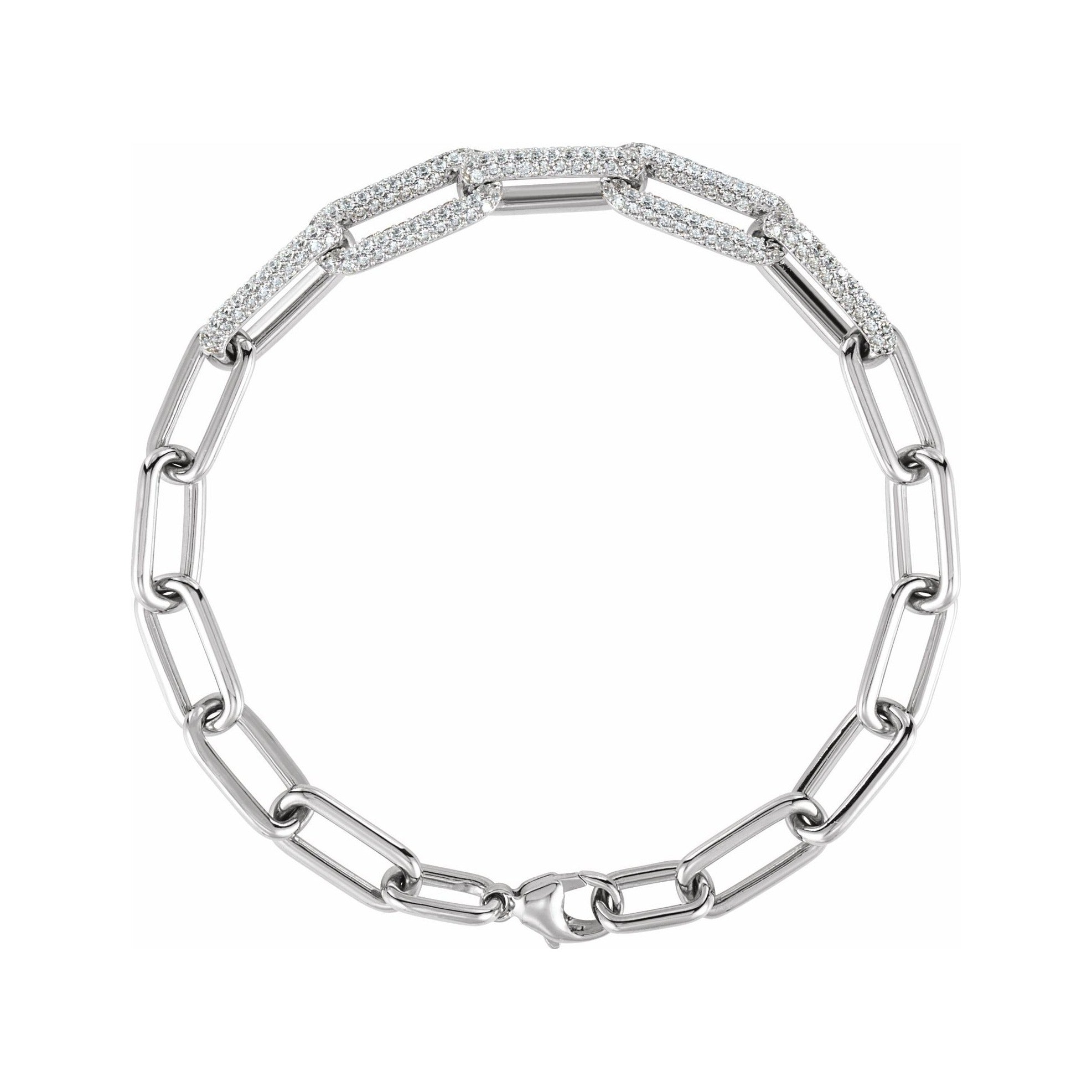 Sapphire Row Lab-Grown Diamond Pavé Paperclip Bracelet - 14K White Gold
