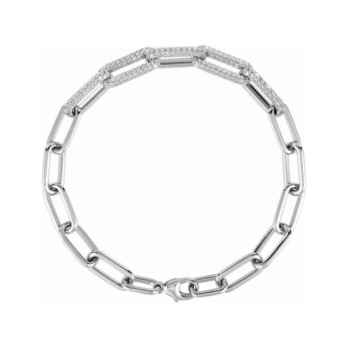 Sapphire Row Lab-Grown Diamond Pavé Paperclip Bracelet - 14K White Gold