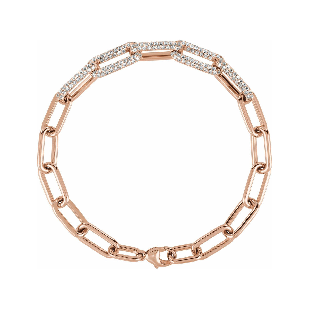 Sapphire Row Lab-Grown Diamond Pavé Paperclip Bracelet - 14K Rose Gold