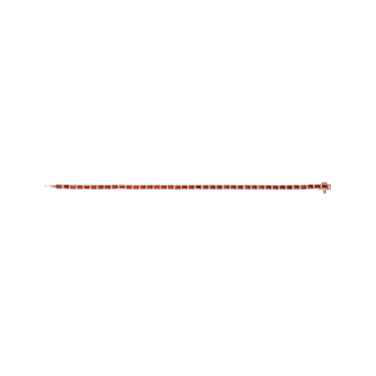 Sapphire Row Lab-Grown Gemstone Emerald-Cut Bezel Tennis Bracelet - Ruby, 14K Rose Gold (view 4)