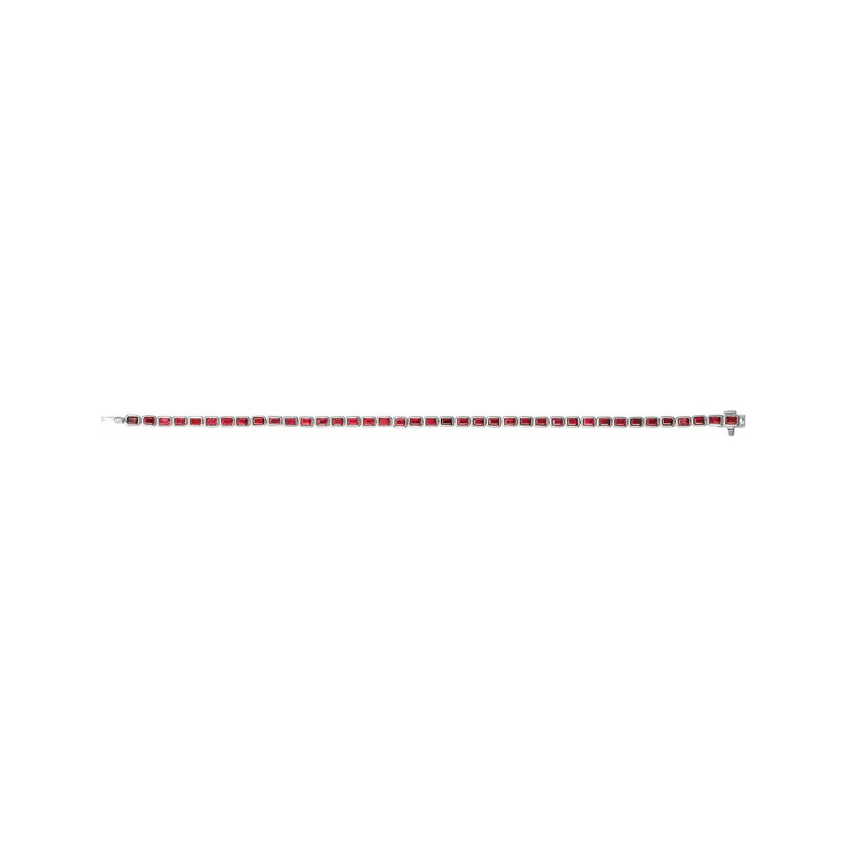 Sapphire Row Lab-Grown Gemstone Emerald-Cut Bezel Tennis Bracelet - Ruby, 14K White Gold (view 4)