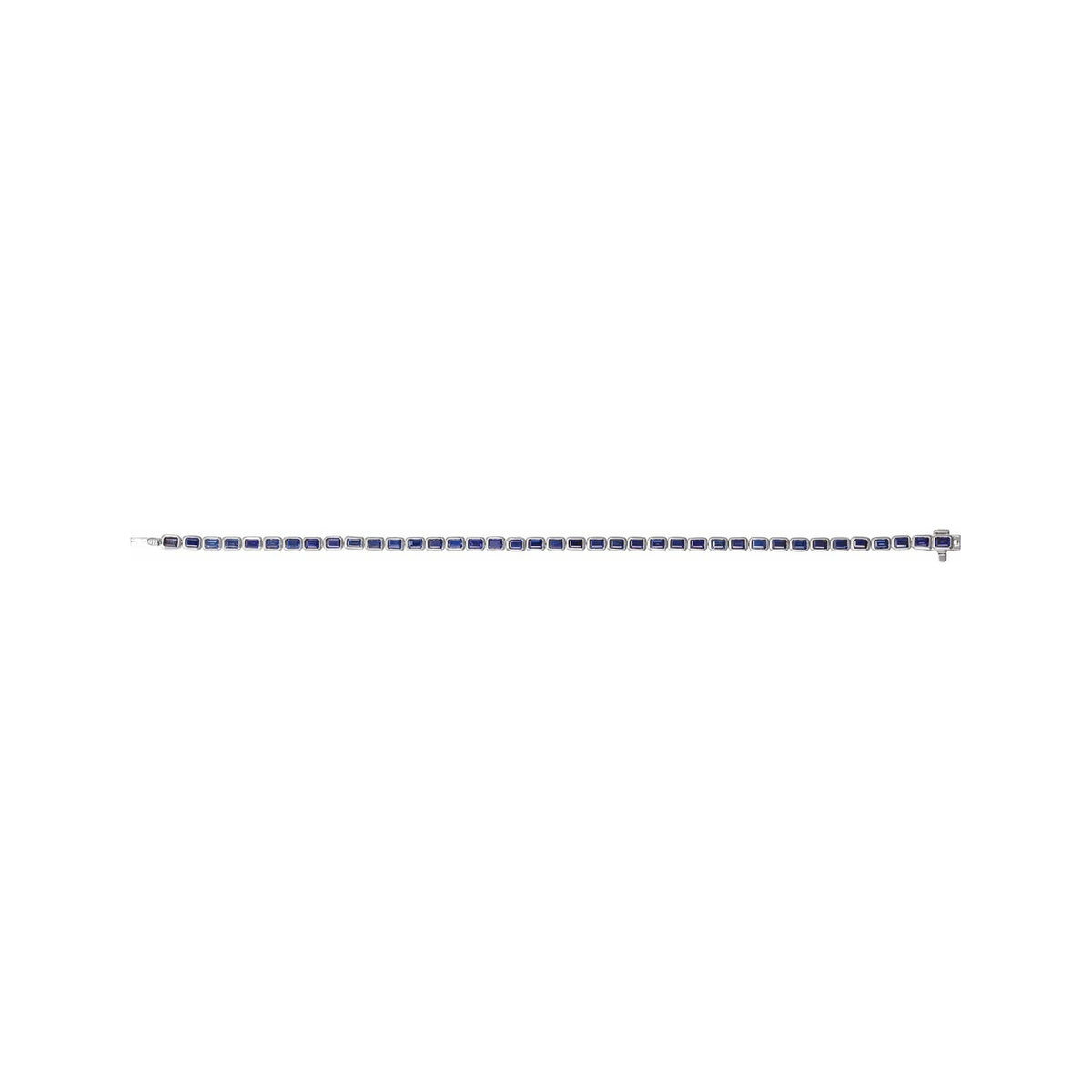 Sapphire Row Lab-Grown Gemstone Emerald-Cut Bezel Tennis Bracelet - Blue Sapphire, 14K White Gold (view 4)