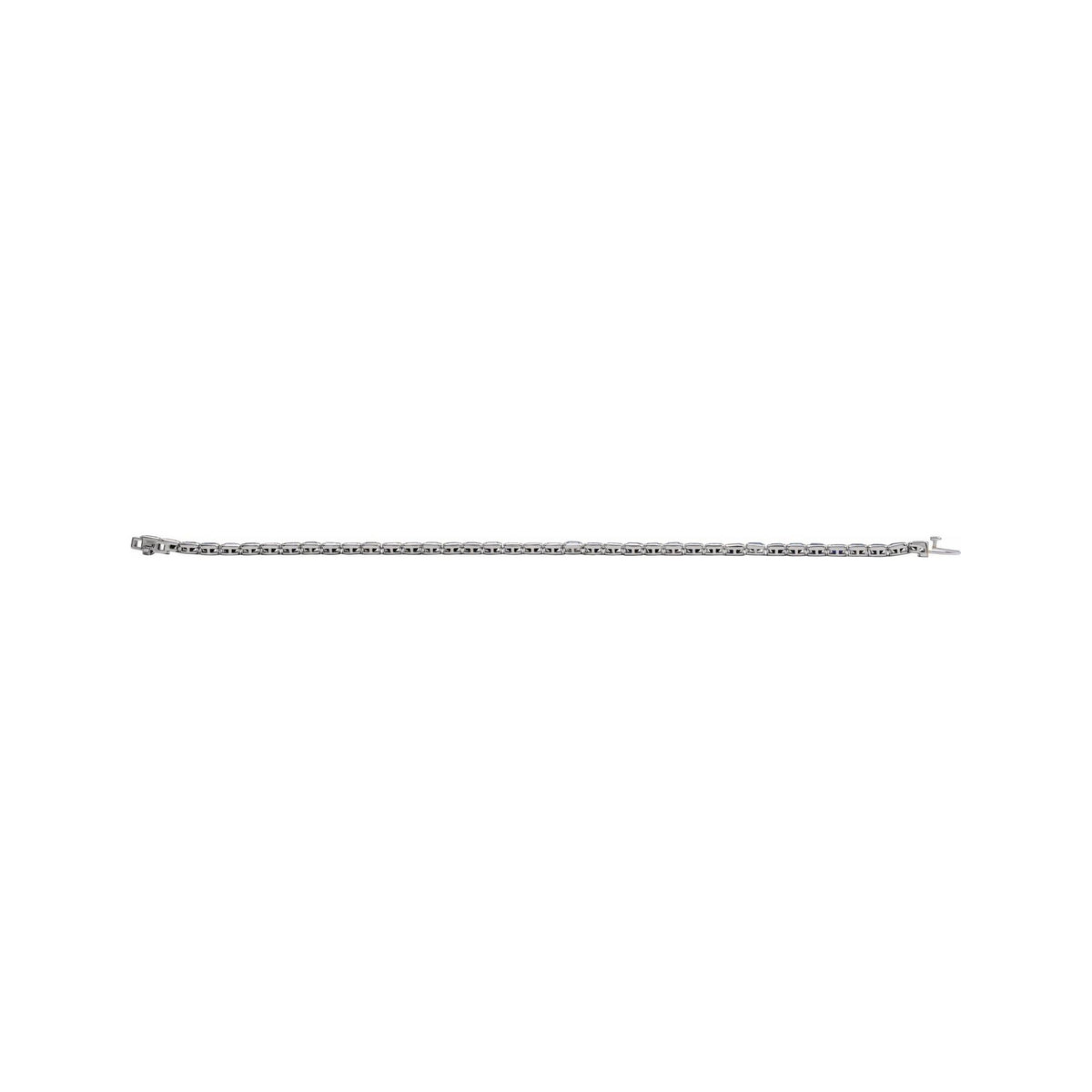 Sapphire Row Lab-Grown Gemstone Emerald-Cut Bezel Tennis Bracelet - Blue Sapphire, 14K White Gold (view 5)