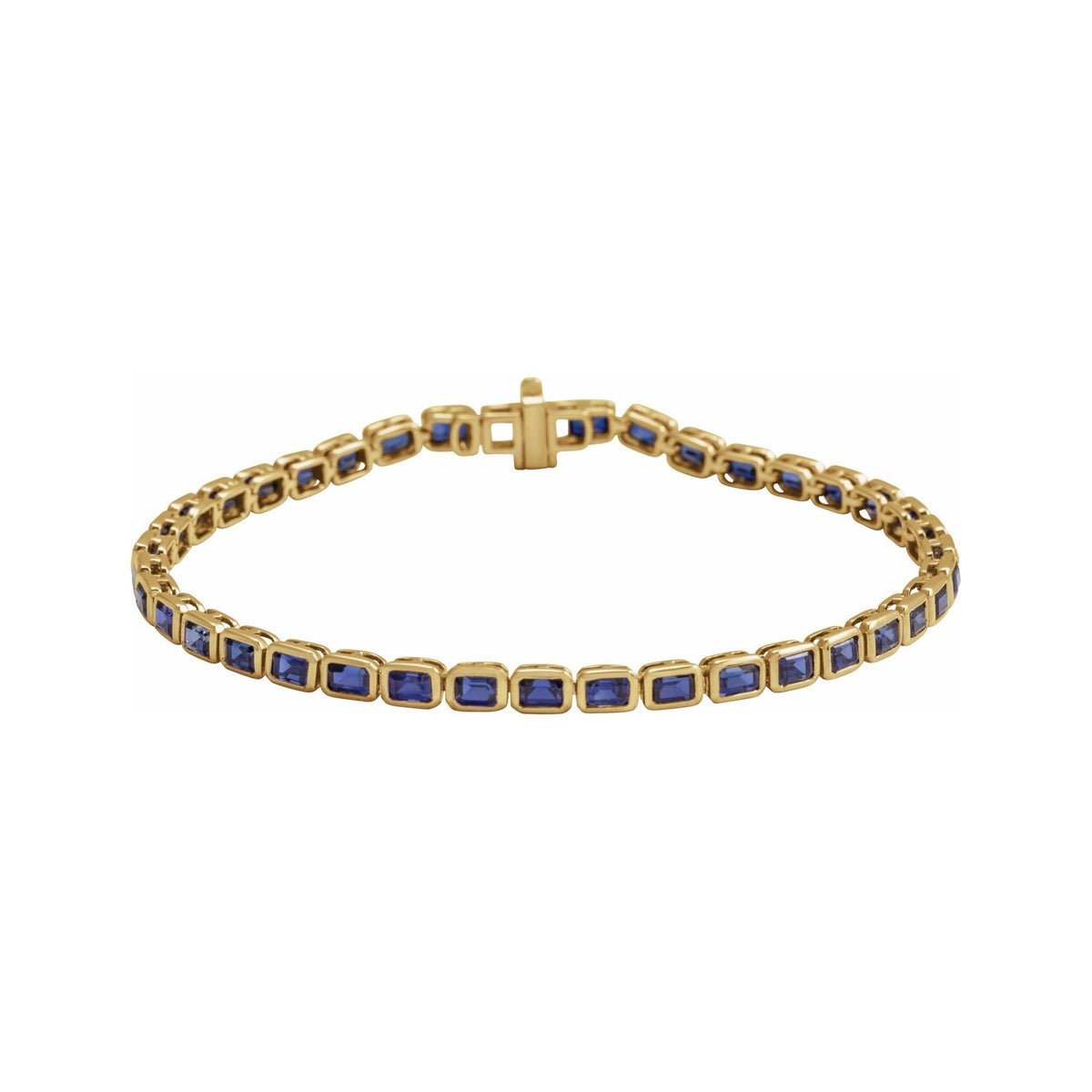Sapphire Row Lab-Grown Gemstone Emerald-Cut Bezel Tennis Bracelet - Blue Sapphire, 14K Yellow Gold