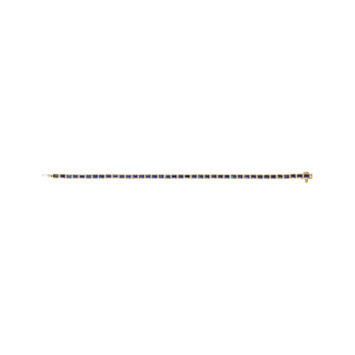 Sapphire Row Lab-Grown Gemstone Emerald-Cut Bezel Tennis Bracelet - Blue Sapphire, 14K Yellow Gold (view 4)