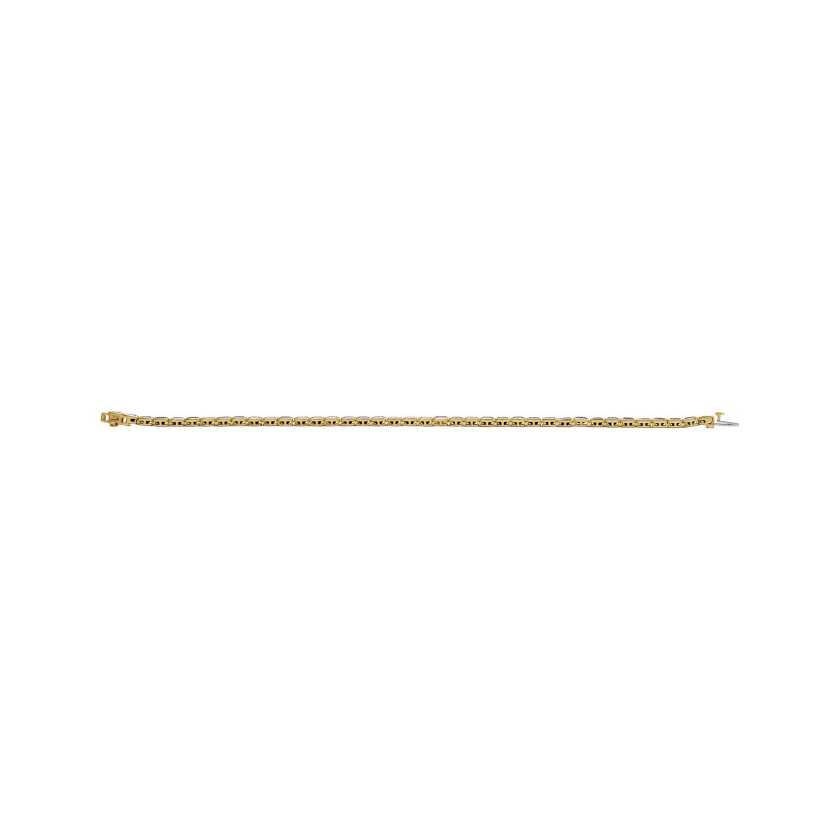 Sapphire Row Lab-Grown Gemstone Emerald-Cut Bezel Tennis Bracelet - Blue Sapphire, 14K Yellow Gold (view 5)