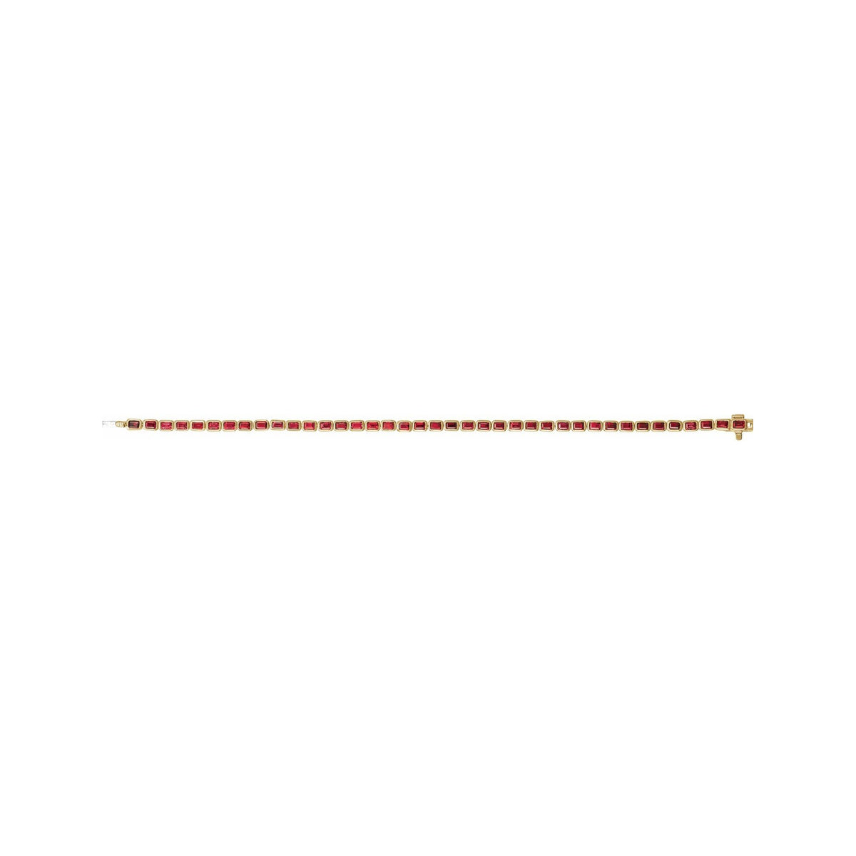 Sapphire Row Lab-Grown Gemstone Emerald-Cut Bezel Tennis Bracelet - Ruby, 14K Yellow Gold (view 4)