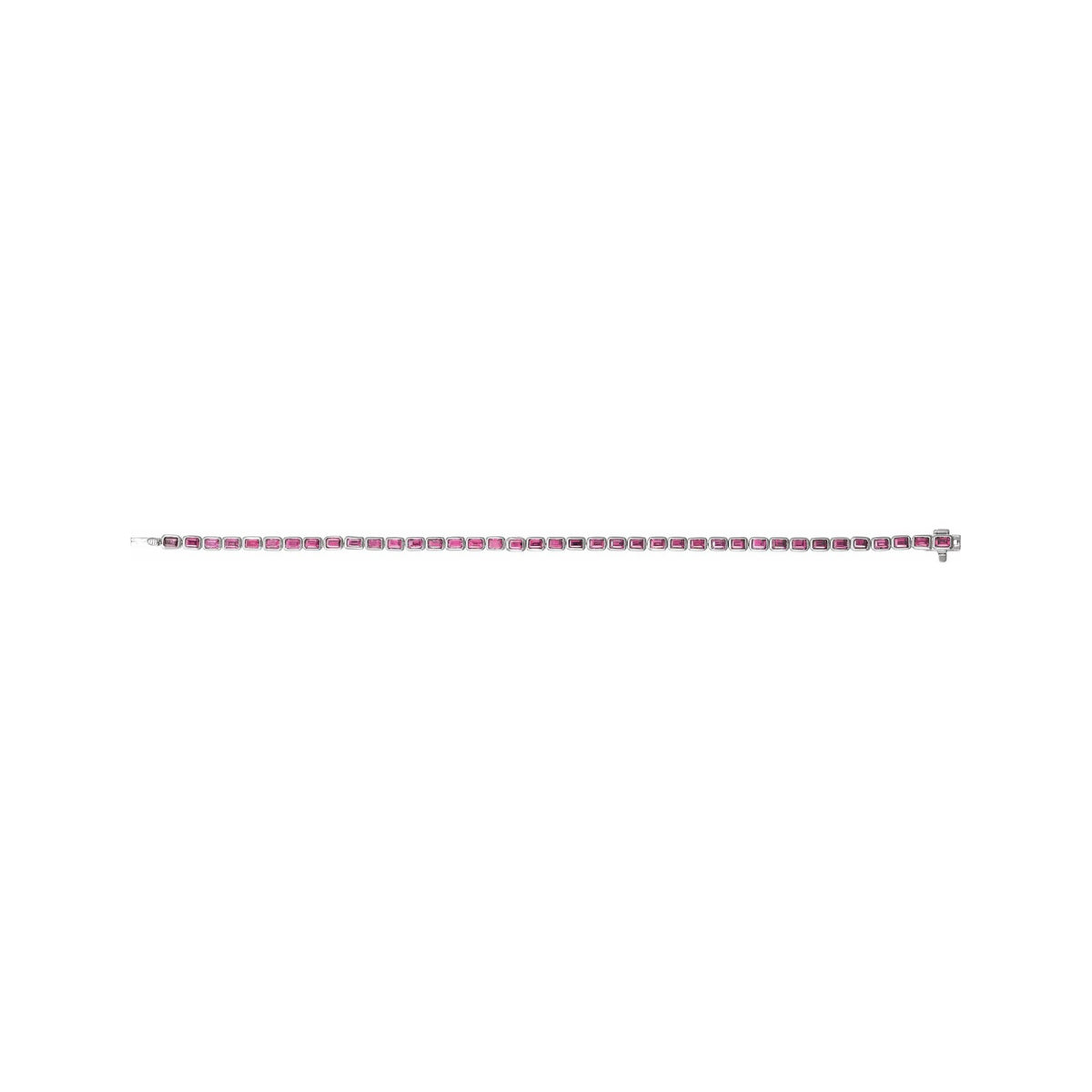 Sapphire Row Natural Gemstone Emerald-Cut Bezel Tennis Bracelet - Pink Tourmaline, 14K White Gold (view 4)