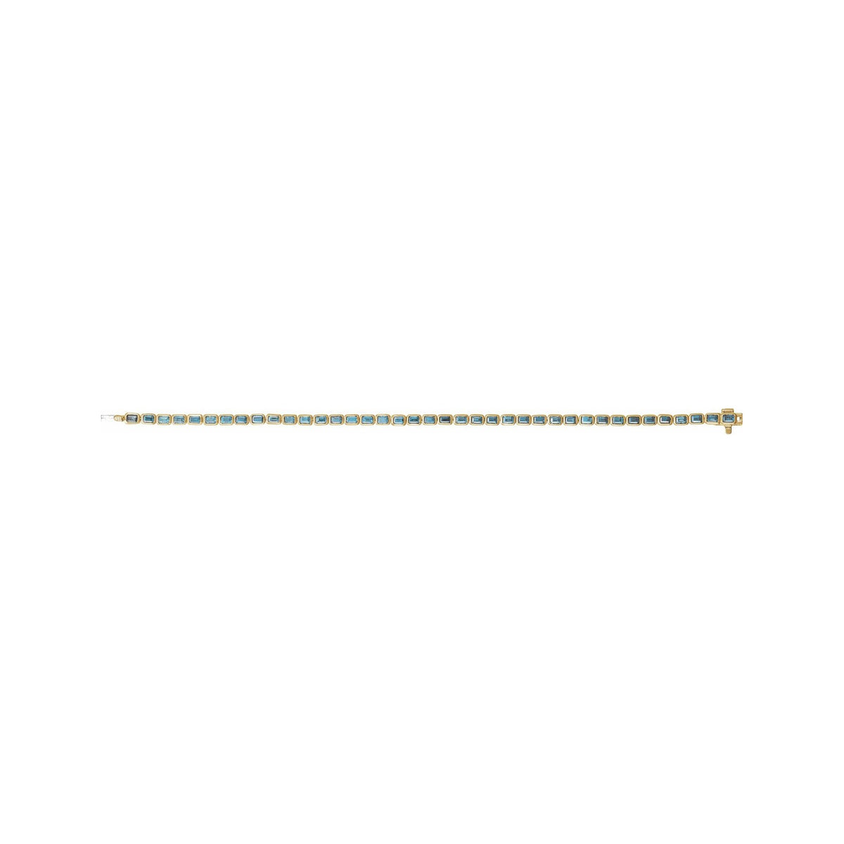 Sapphire Row Natural Gemstone Emerald-Cut Bezel Tennis Bracelet - Sky Blue Topaz, 14K Yellow Gold (view 4)