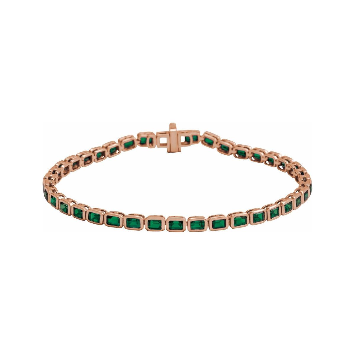 Sapphire Row Natural Gemstone Emerald-Cut Bezel Tennis Bracelet - Tsavorite Garnet, 14K Rose Gold