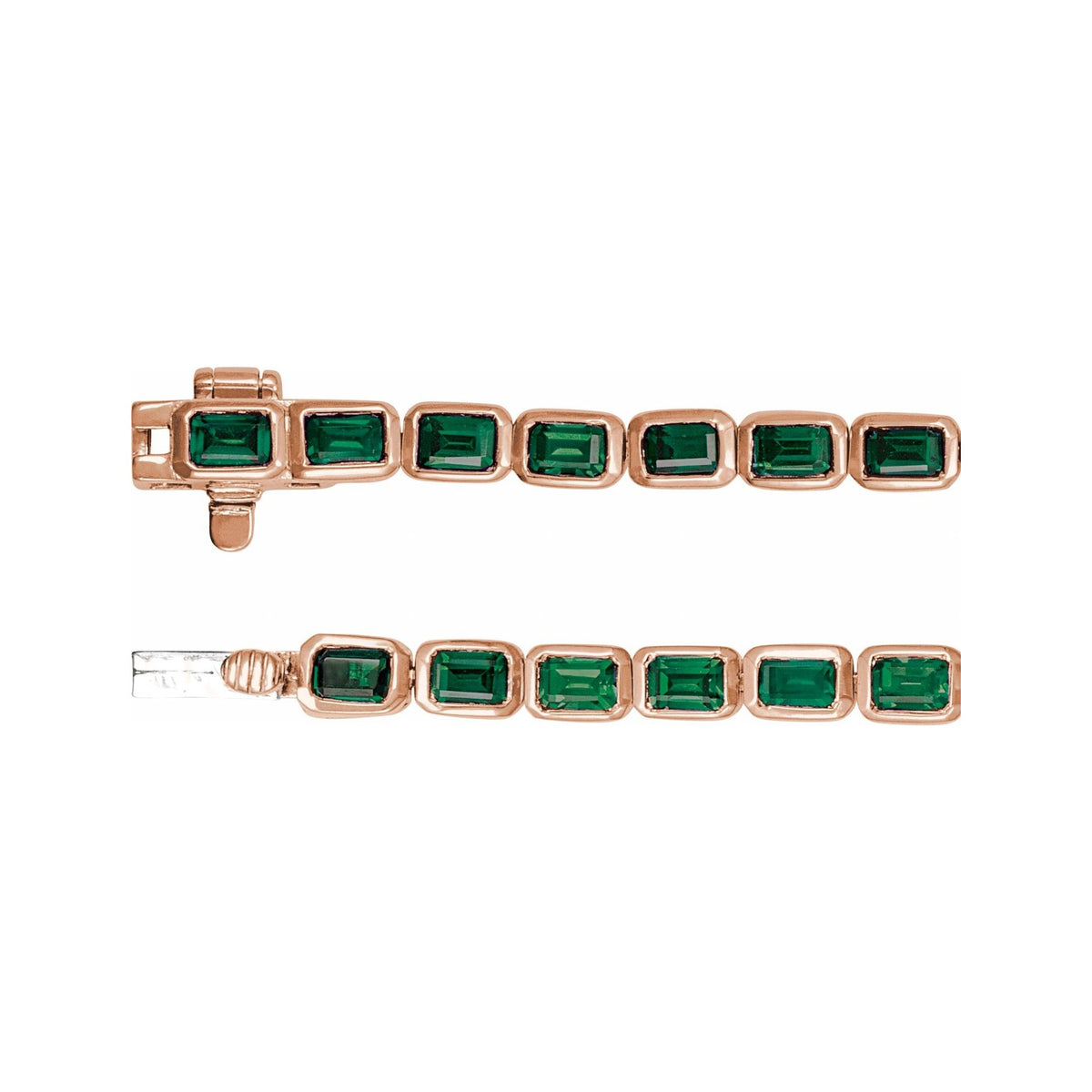 Sapphire Row Natural Gemstone Emerald-Cut Bezel Tennis Bracelet - Tsavorite Garnet, 14K Rose Gold (view 3)