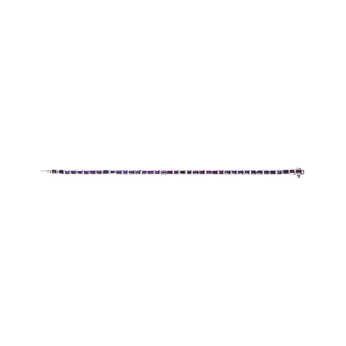 Sapphire Row Natural Gemstone Emerald-Cut Bezel Tennis Bracelet - Amethyst, 14K White Gold (view 4)