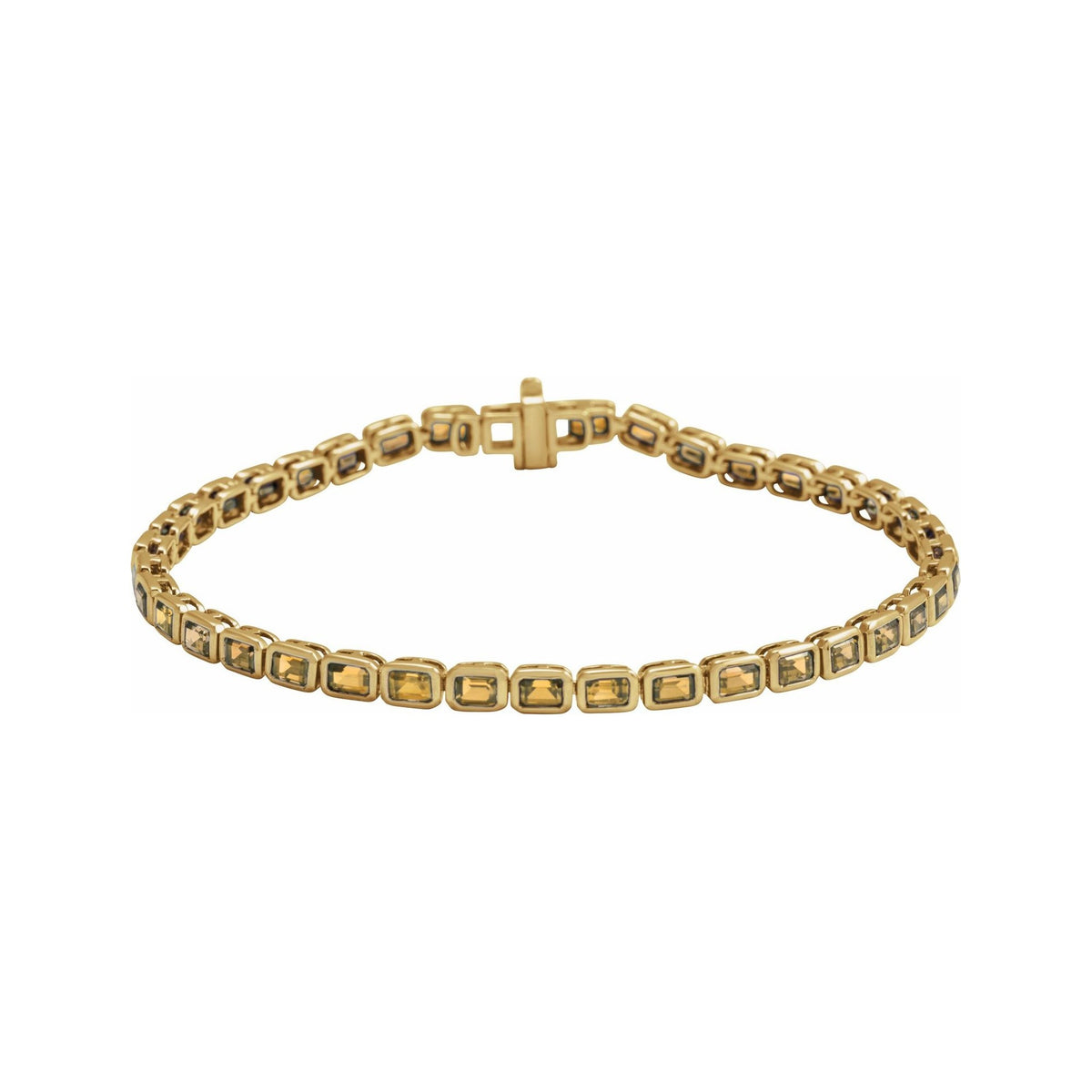 Sapphire Row Natural Gemstone Emerald-Cut Bezel Tennis Bracelet - Citrine, 14K Yellow Gold