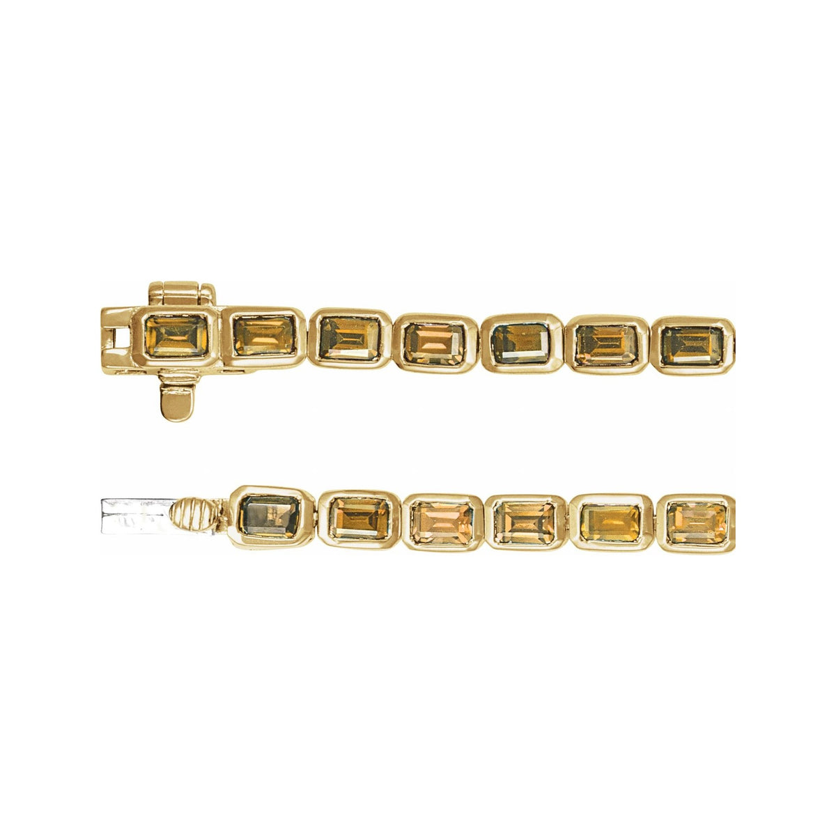 Sapphire Row Natural Gemstone Emerald-Cut Bezel Tennis Bracelet - Citrine, 14K Yellow Gold (view 3)