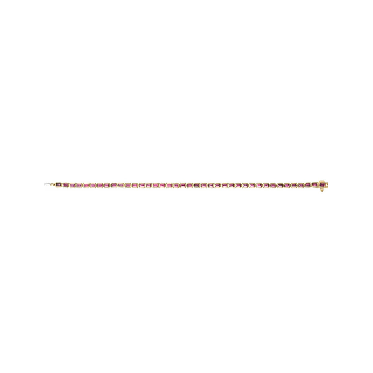 Sapphire Row Natural Gemstone Emerald-Cut Bezel Tennis Bracelet - Pink Tourmaline, 14K Yellow Gold (view 4)