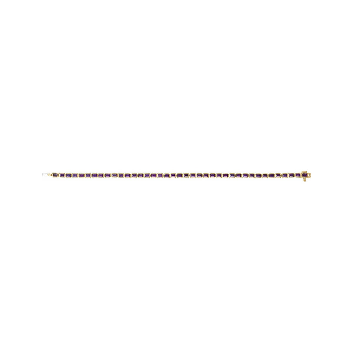 Sapphire Row Natural Gemstone Emerald-Cut Bezel Tennis Bracelet - Amethyst, 14K Yellow Gold (view 4)