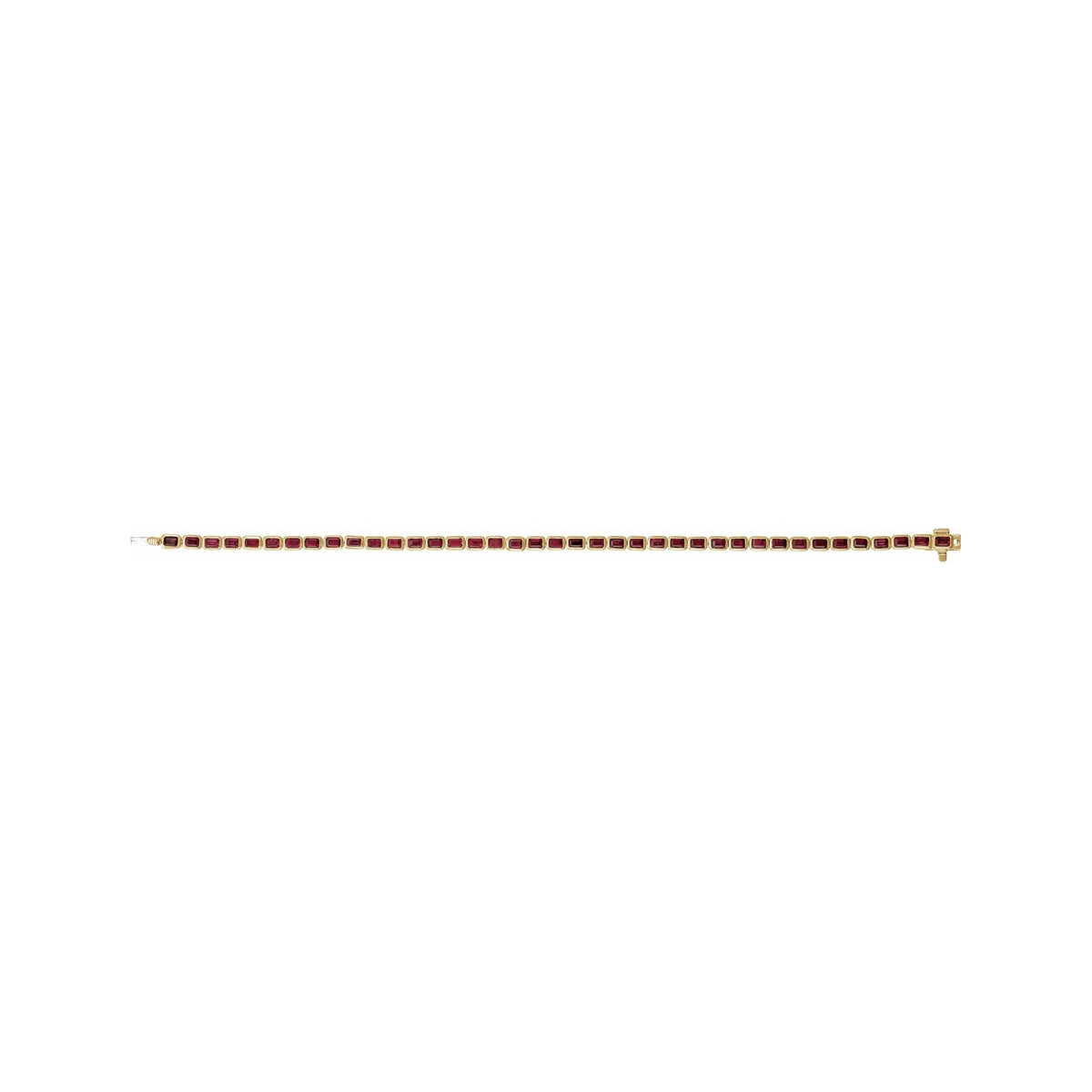 Sapphire Row Natural Gemstone Emerald-Cut Bezel Tennis Bracelet - Mozambique Garnet, 14K Yellow Gold (view 4)