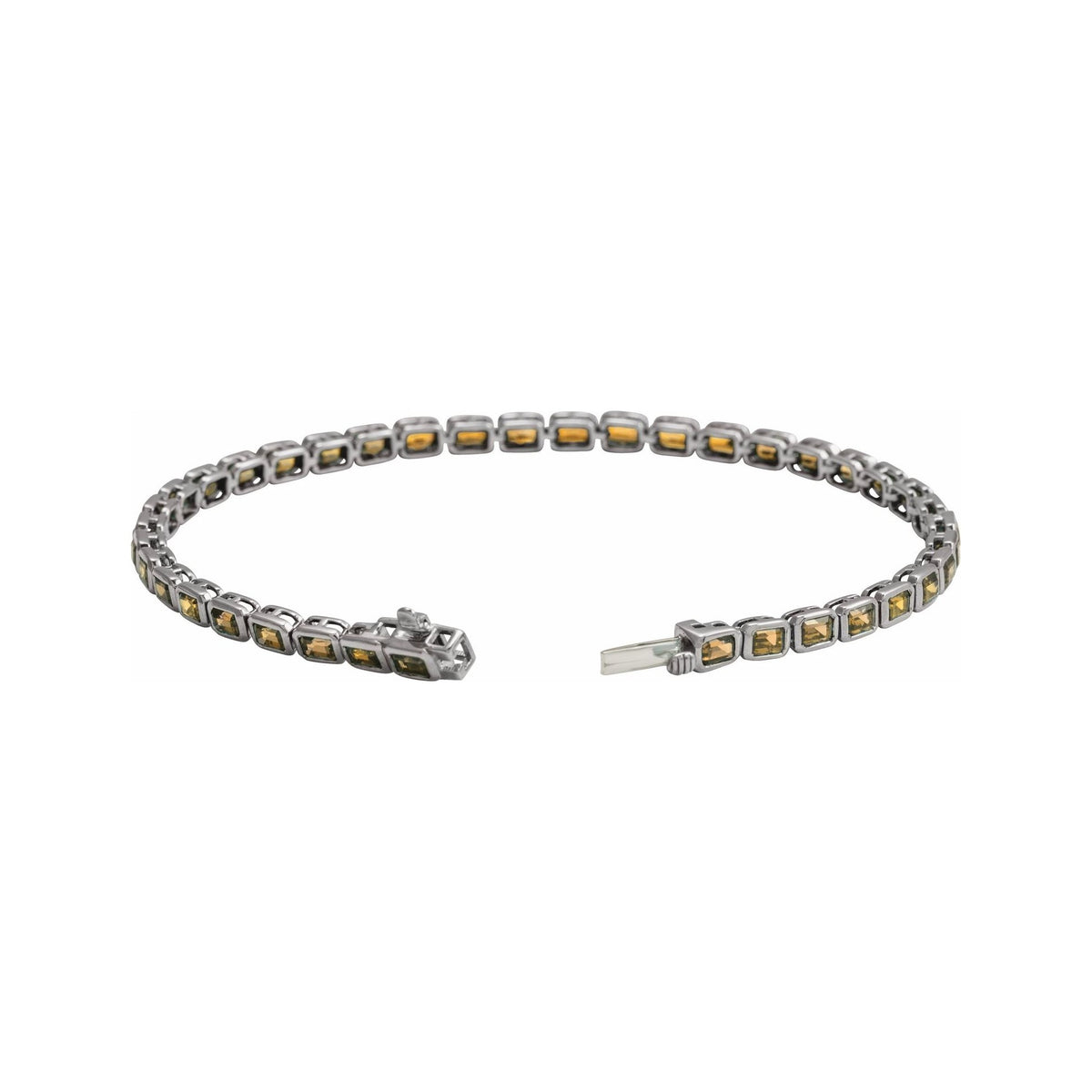 Sapphire Row Natural Gemstone Emerald-Cut Bezel Tennis Bracelet - Citrine, 14K White Gold (view 2)