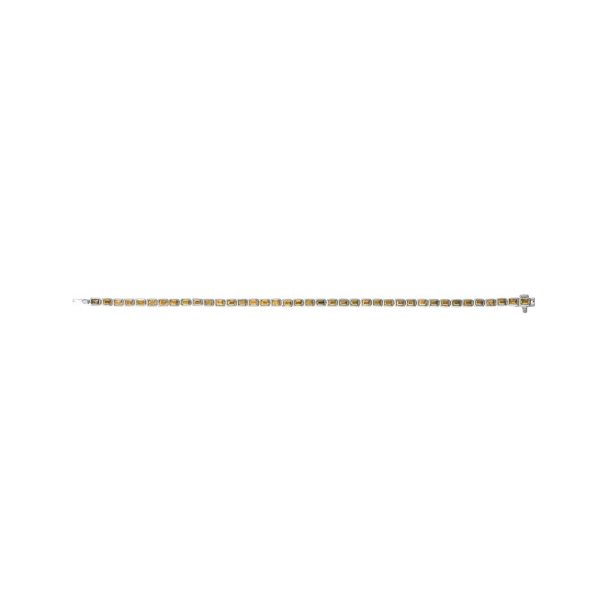 Sapphire Row Natural Gemstone Emerald-Cut Bezel Tennis Bracelet - Citrine, 14K White Gold (view 4)