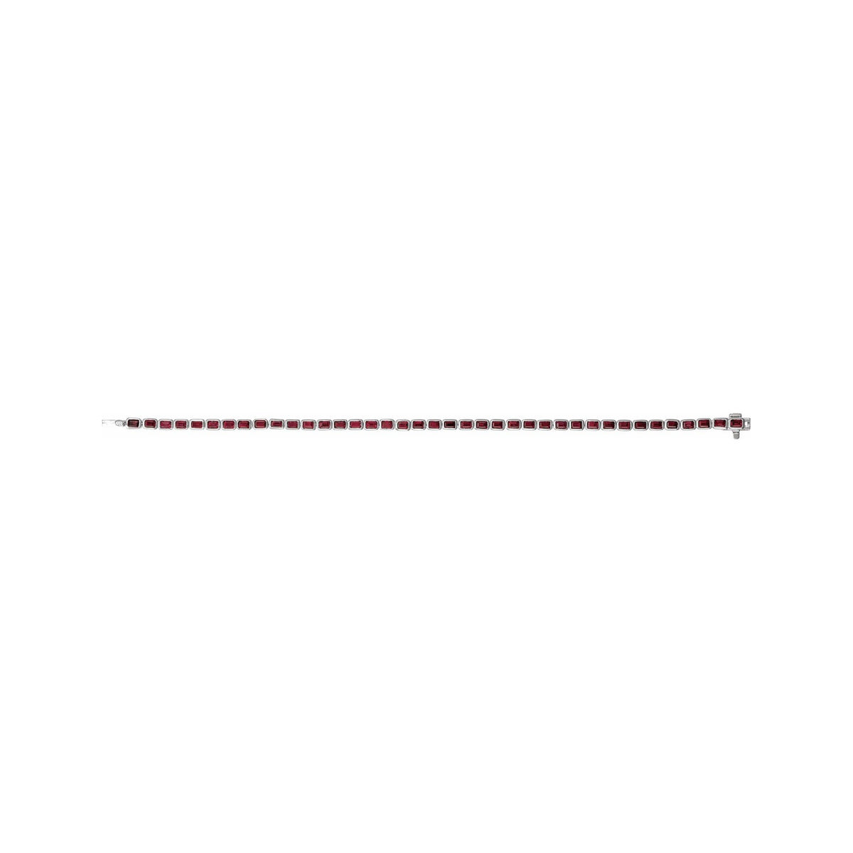 Sapphire Row Natural Gemstone Emerald-Cut Bezel Tennis Bracelet - Mozambique Garnet, 14K White Gold (view 4)