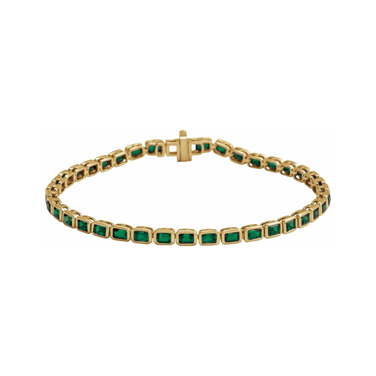 Sapphire Row Natural Gemstone Emerald-Cut Bezel Tennis Bracelet - Tsavorite Garnet, 14K Yellow Gold