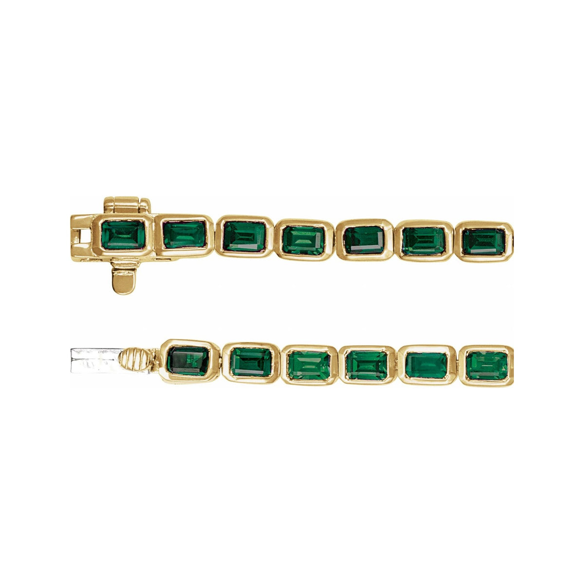 Sapphire Row Natural Gemstone Emerald-Cut Bezel Tennis Bracelet - Tsavorite Garnet, 14K Yellow Gold (view 3)