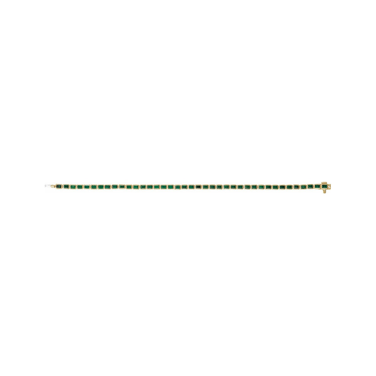 Sapphire Row Natural Gemstone Emerald-Cut Bezel Tennis Bracelet - Tsavorite Garnet, 14K Yellow Gold (view 4)