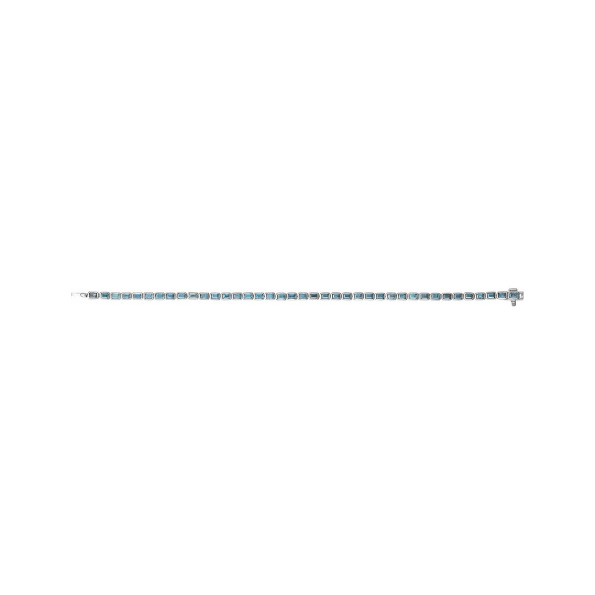 Sapphire Row Natural Gemstone Emerald-Cut Bezel Tennis Bracelet - Sky Blue Topaz, 14K White Gold (view 4)