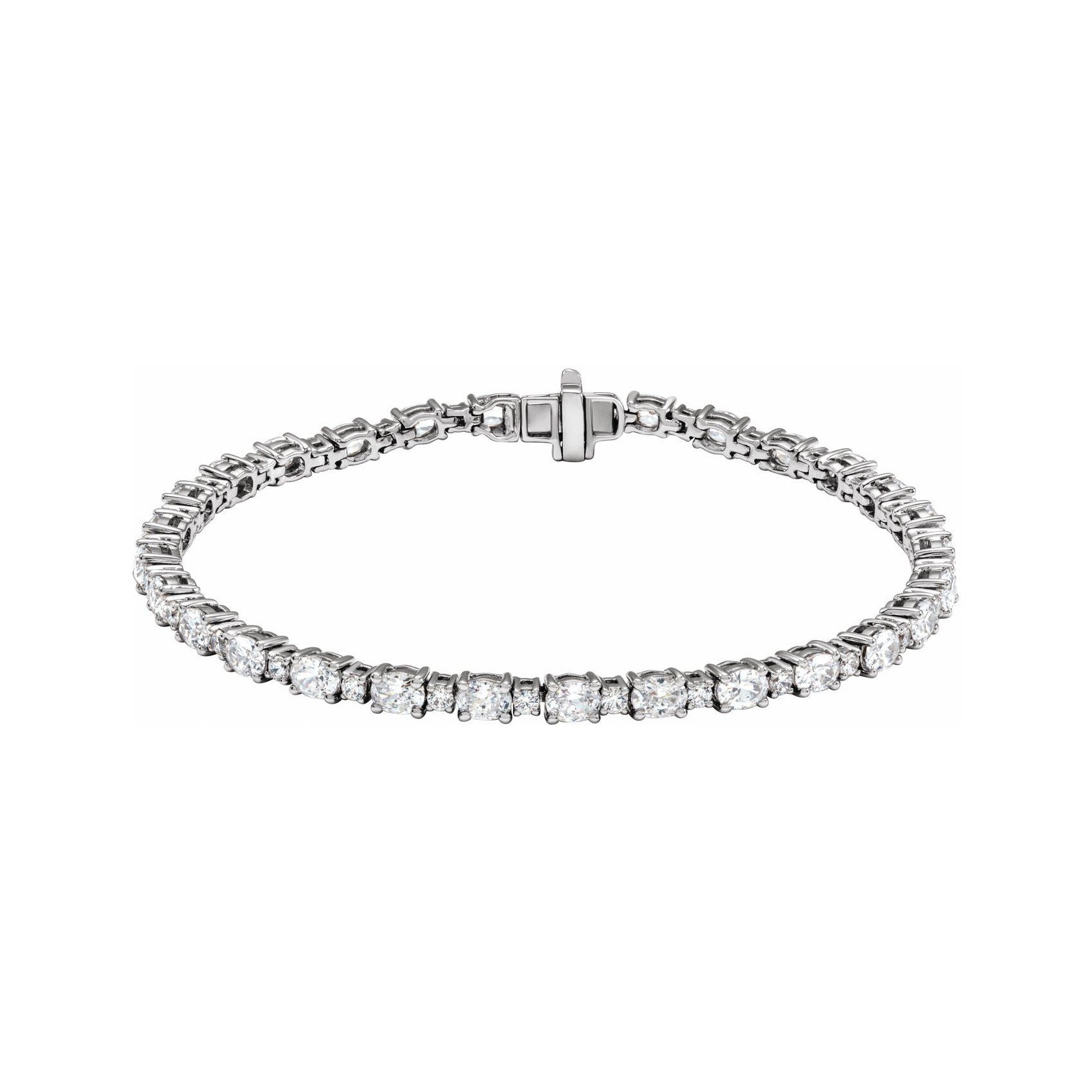 Sapphire Row Lab-Grown Diamond Oval & Round Tennis Bracelet - 14K White Gold