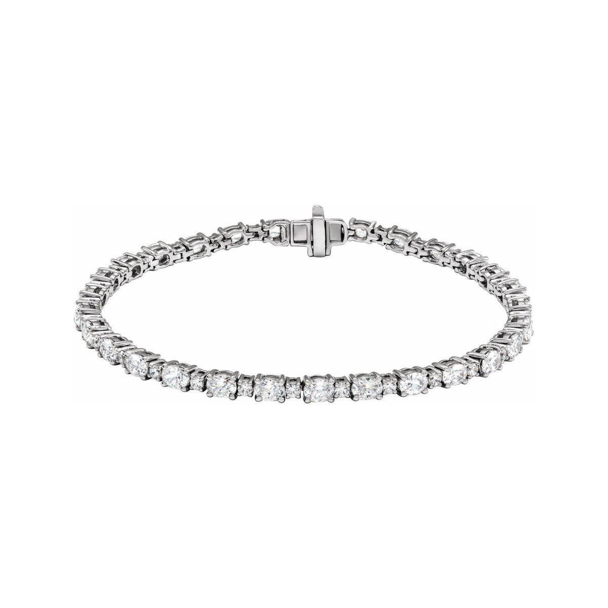 Sapphire Row Lab-Grown Diamond Oval & Round Tennis Bracelet - 14K White Gold