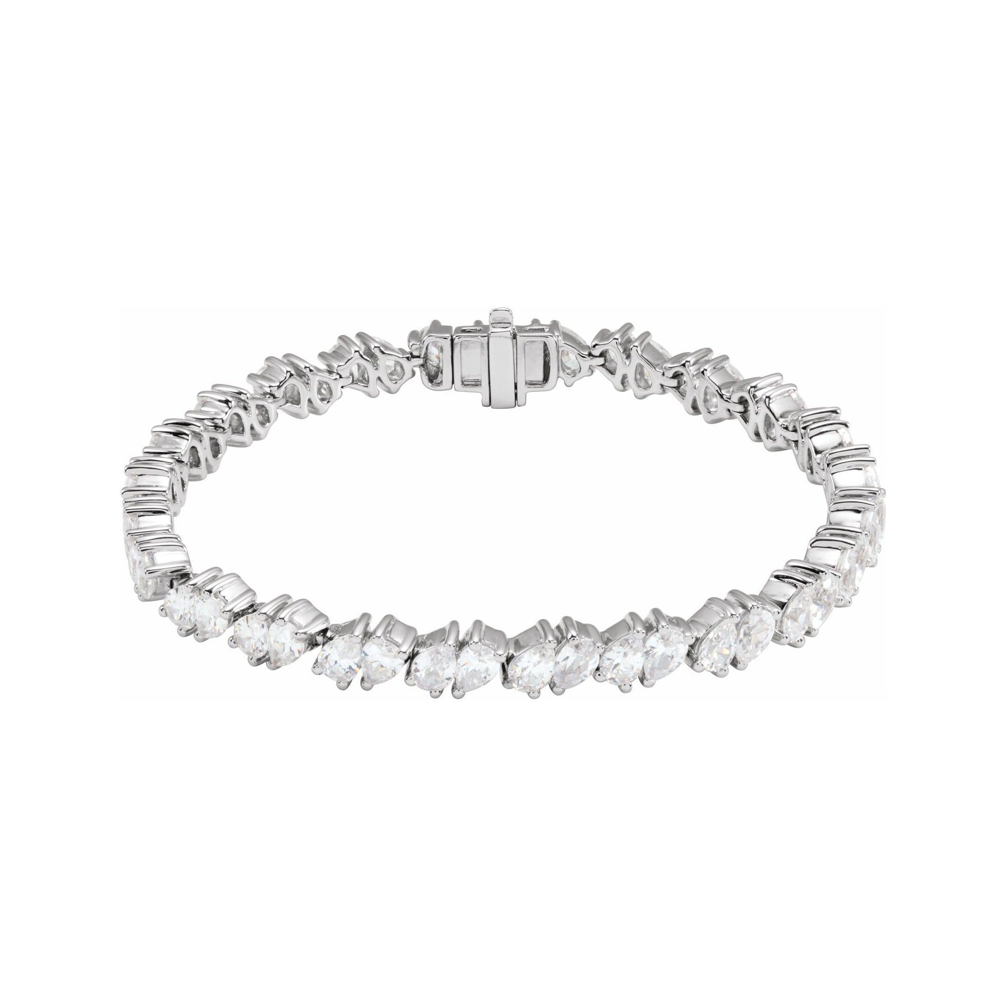 Sapphire Row Lab-Grown Diamond Fancy Pear Tennis Bracelet - 14K White Gold