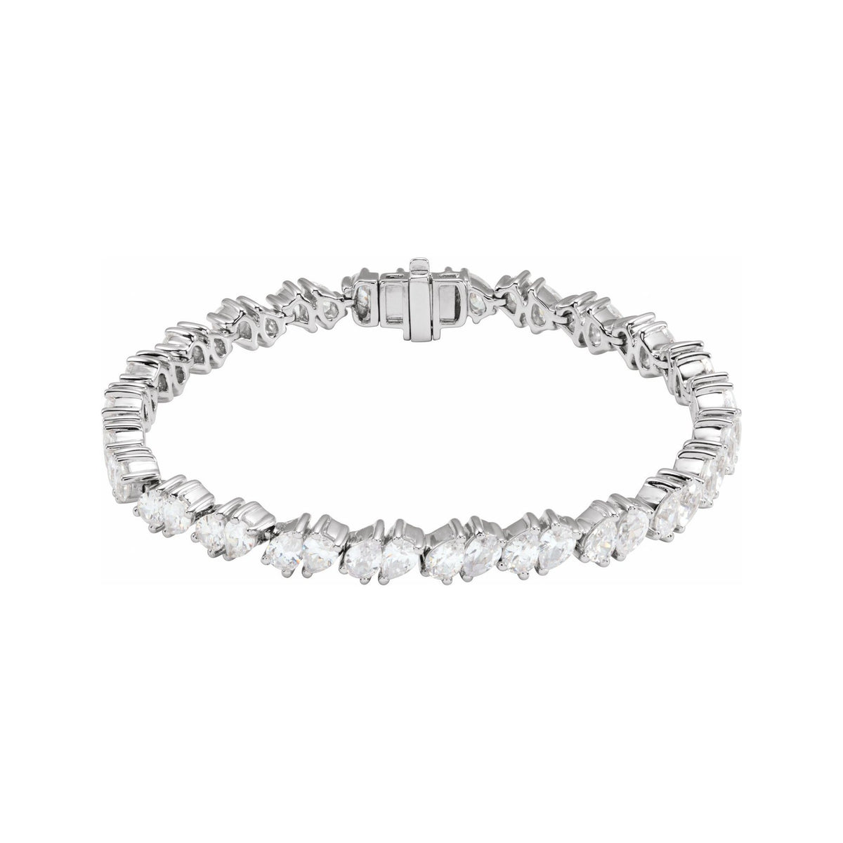 Sapphire Row Lab-Grown Diamond Fancy Pear Tennis Bracelet - 14K White Gold