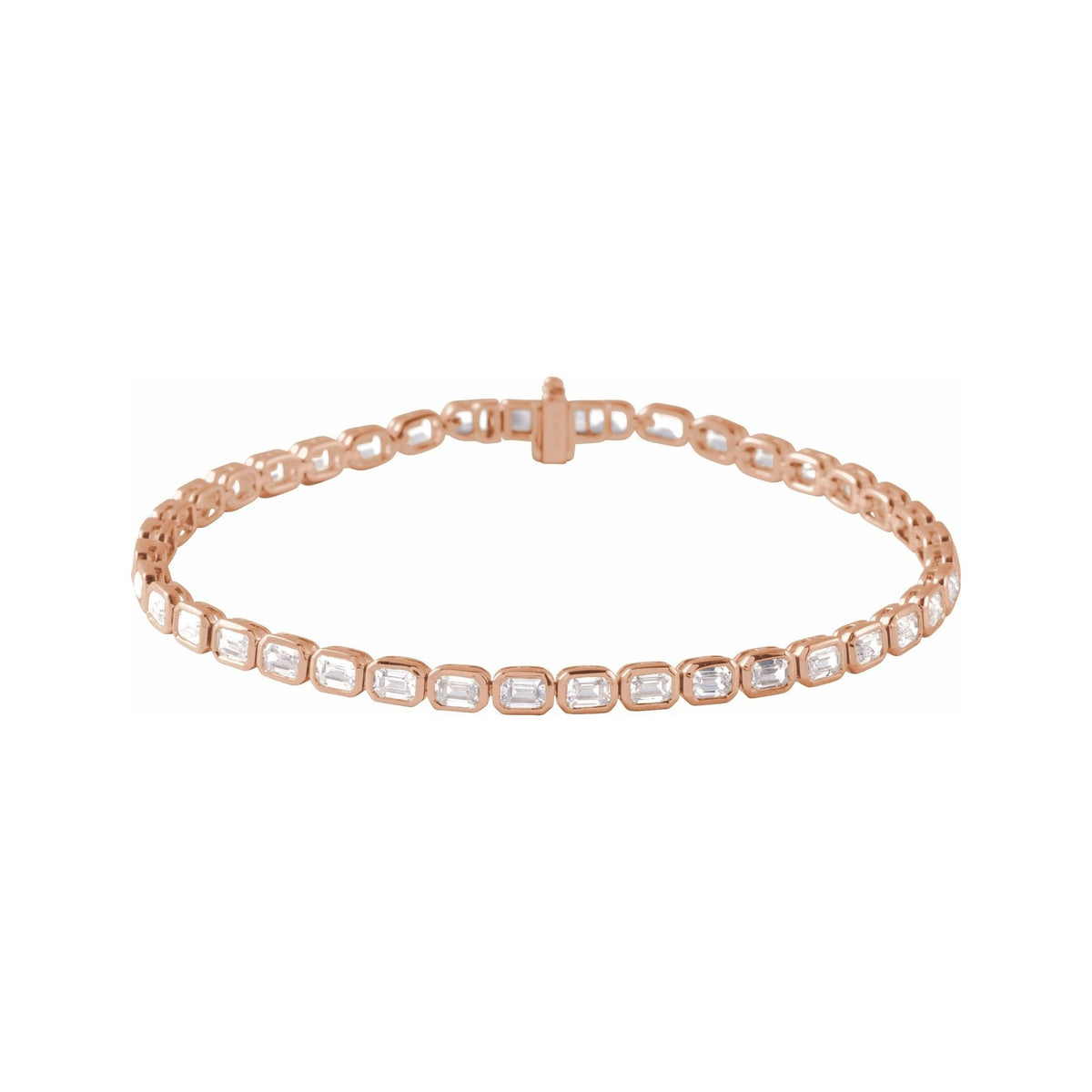 Sapphire Row Lab-Grown Diamond Emerald-Cut Bezel Tennis Bracelet - 14K Rose Gold